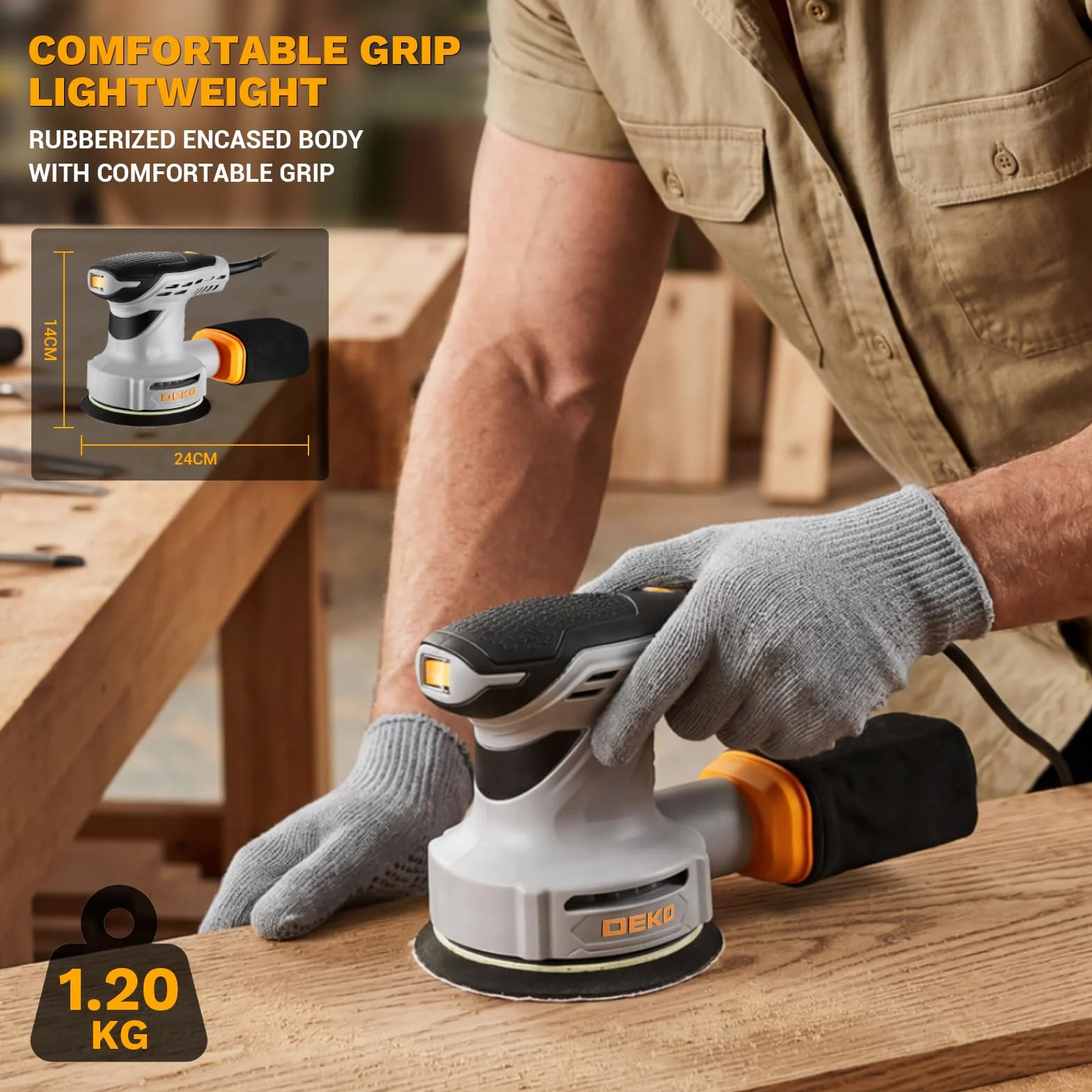DEKOPRO Levigatrice orbitale 300 W 13000 giri/min 6 velocità 16 fogli abrasivi