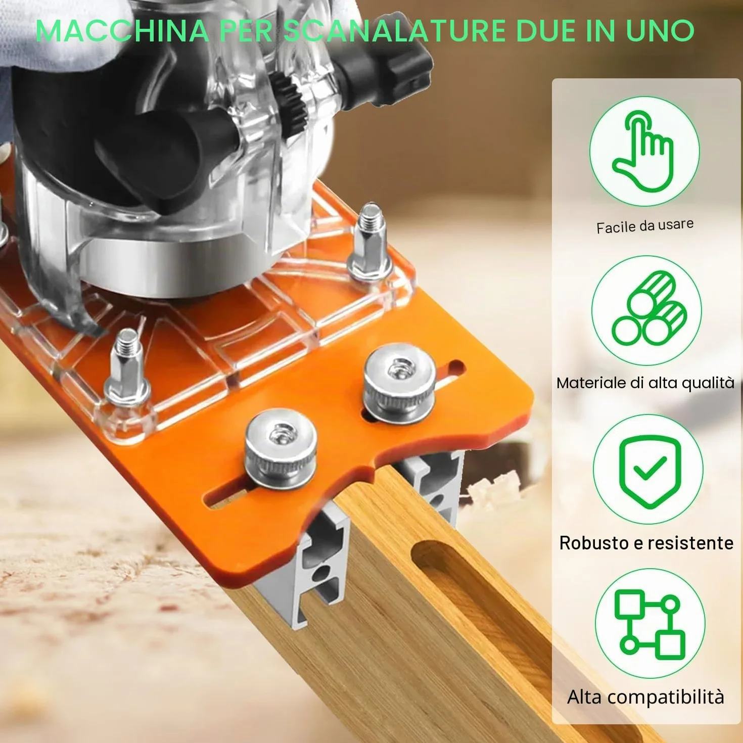 2 in 1 Fresatrice Verticale Legno Piastra di Base, Rifilatore per Legno con Cesto di Fresatura e Piastra di Base in Lega di Alluminio, per Trimmer da 65 MM