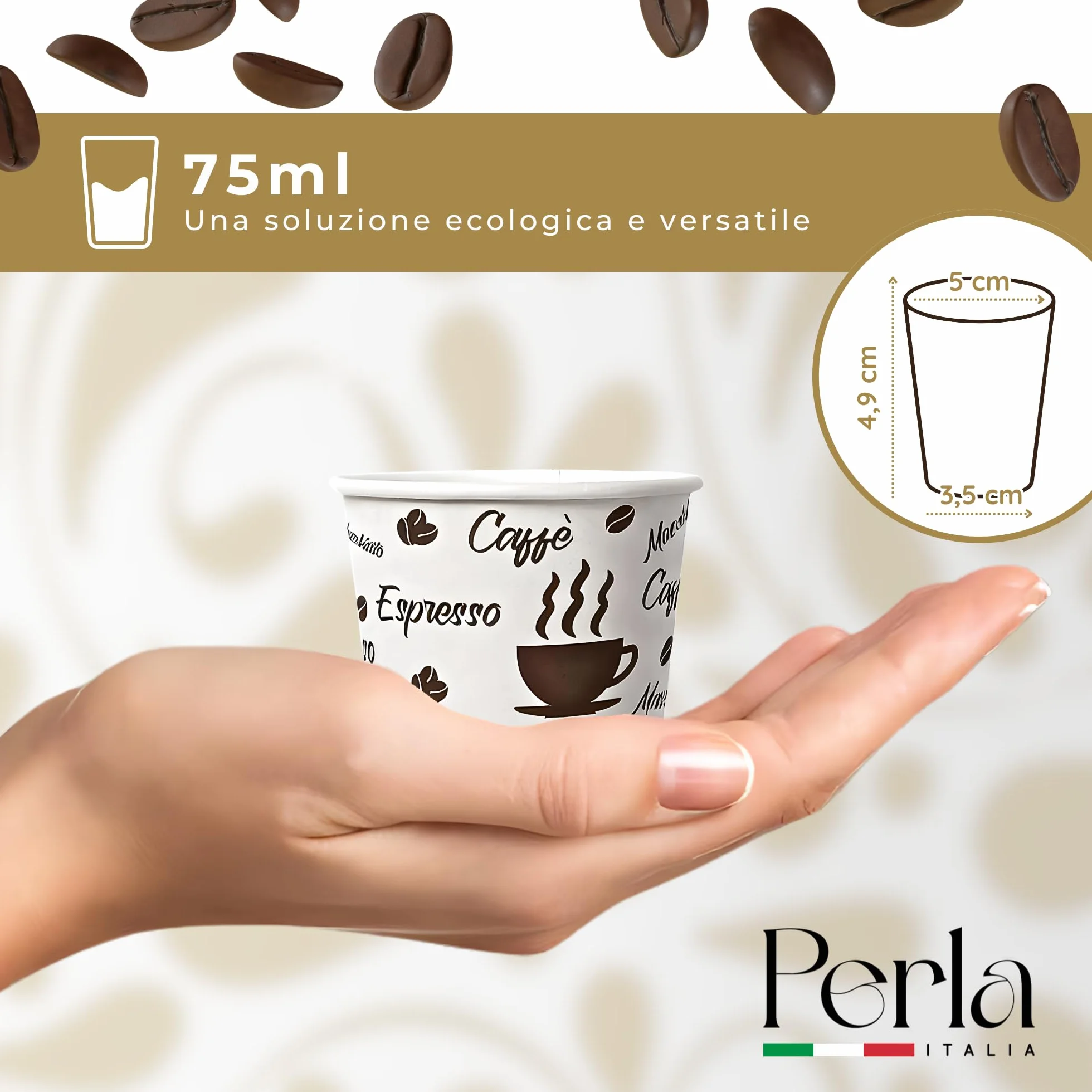 Perla 500 Bicchierini Caffè Carta 75ml Monouso Biodegradabili per Bevande Calde