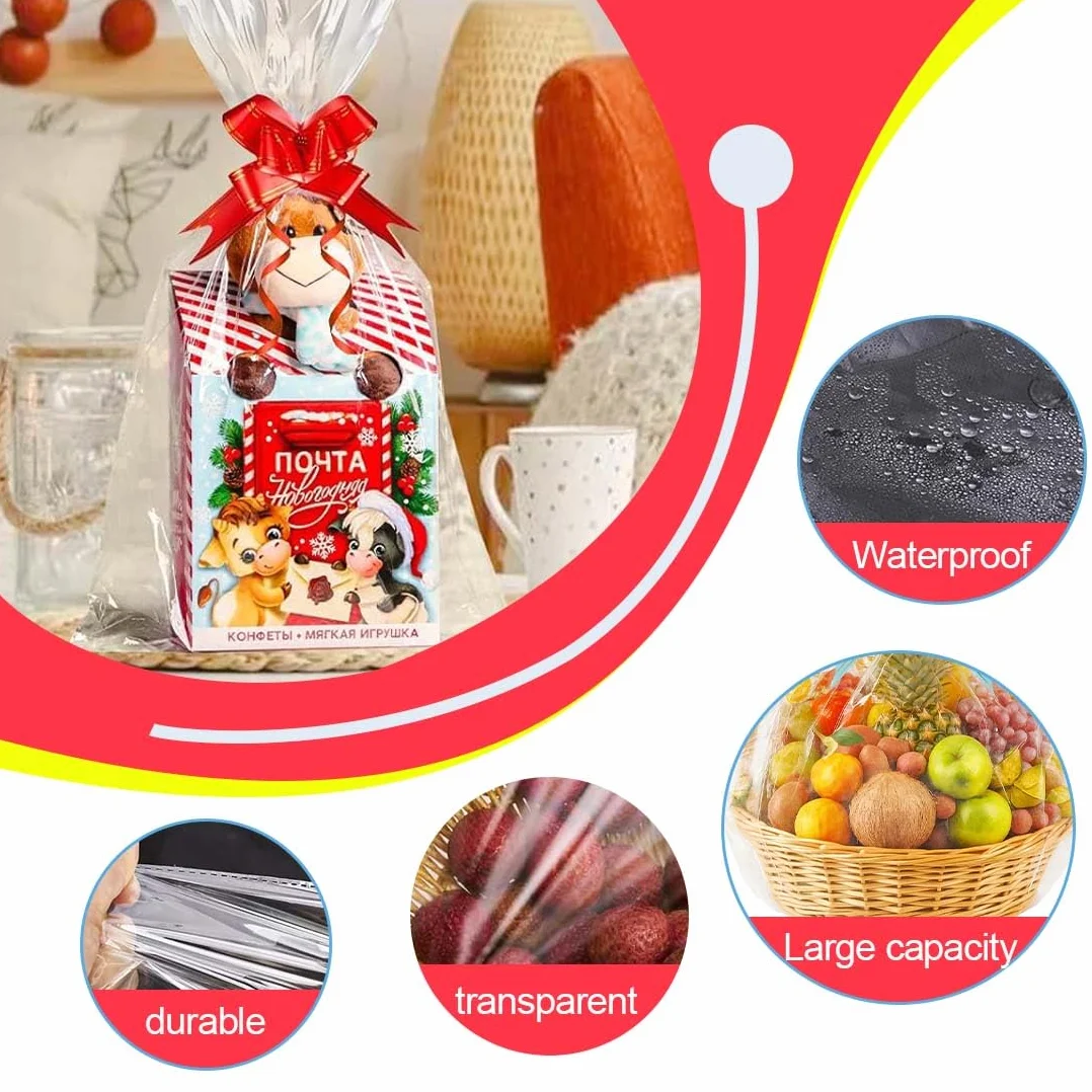 Fogli Cellophane Trasparente Per Confezioni (Grande, 150 X 90Cm), Con 5 Fiocchi Per Regali, Carta Cesti Trasparente, Per Confezioni Regalo, Feste, Eventi (Grande)