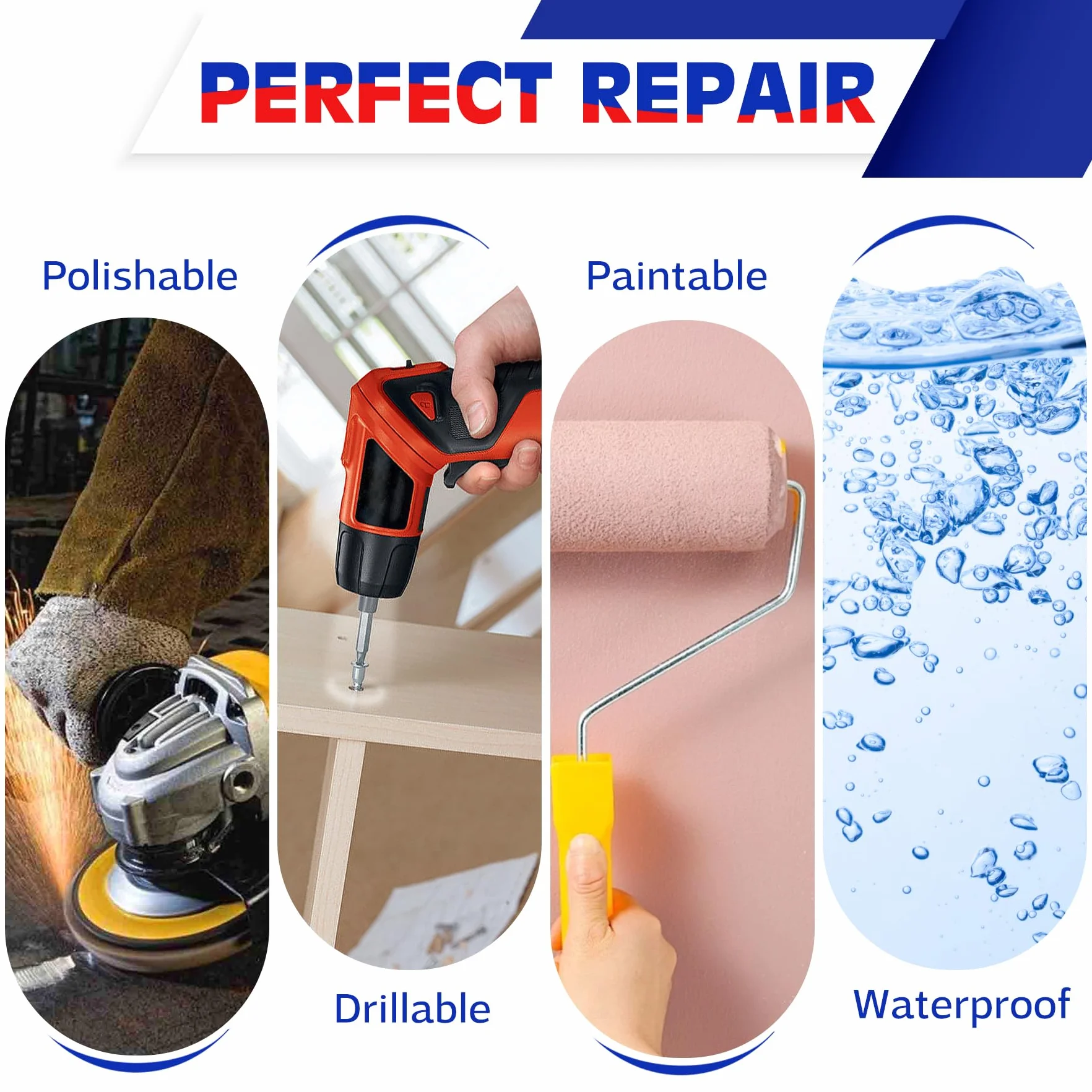 Stucco Piscina，227g Stucco Epossidico Bicomponente, Utilizzato per Riparare Perdite, Crepe, Riempimento, Incisione, per Metallo, Piastrelle in Ceramica, Può Essere Usato Sott'acqua (Grigio)