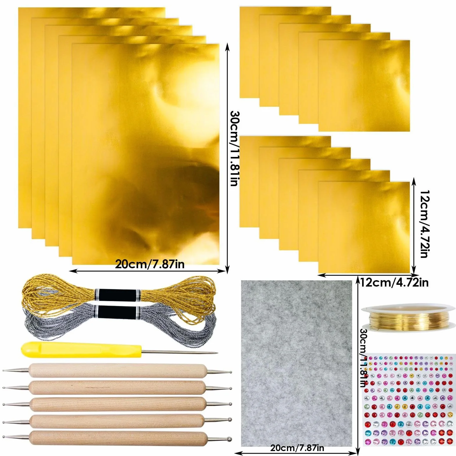 Fogli Metallizzati per Artigianato, Kit Artistico Per Sbalzo Su Metallo, Accessorio Per Creazioni Con Effetto Lucido Argento Con Incisioni E Per Progetti Creativi Di Adulti E Bambini