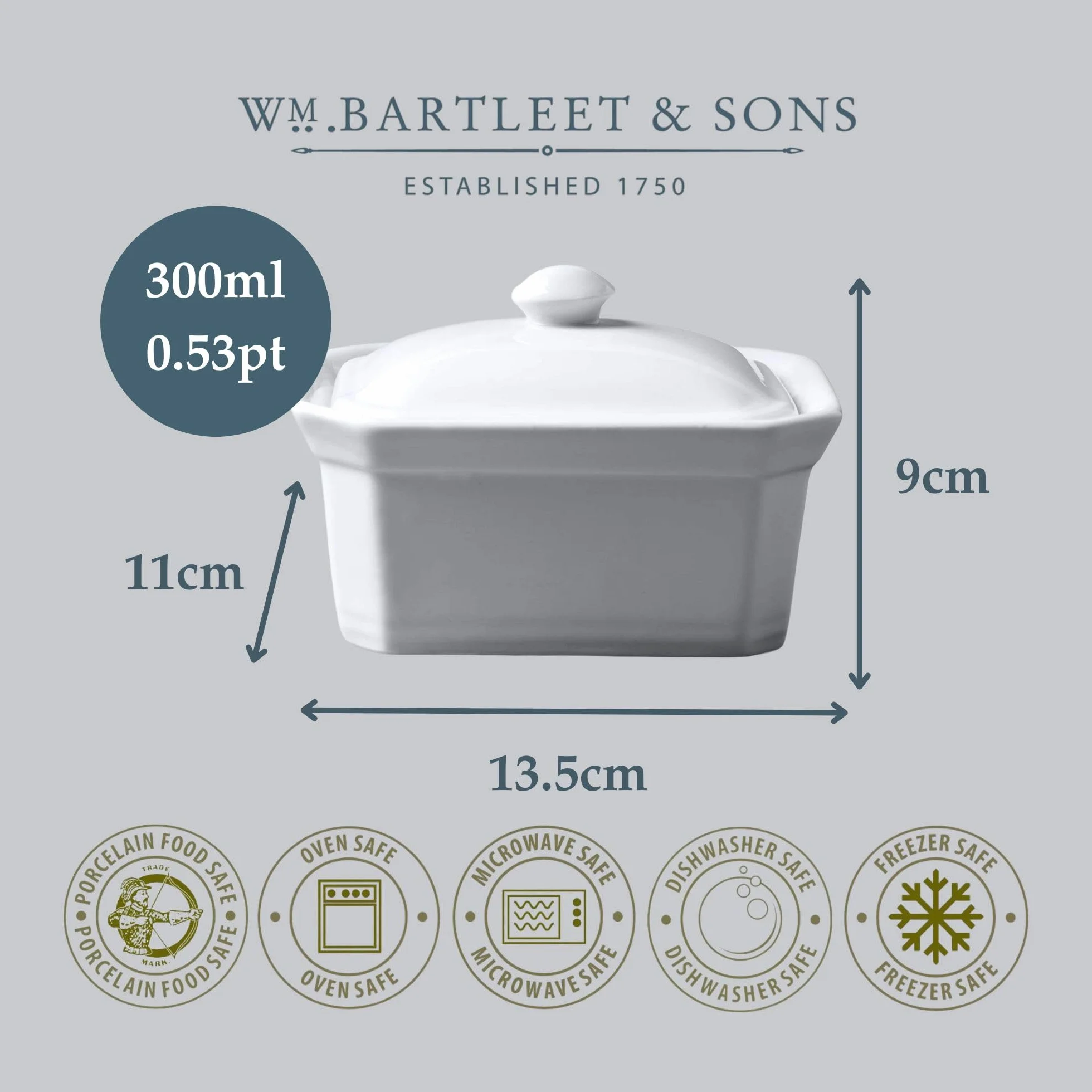 WM Bartleet & Sons terrina con coperchio bianca