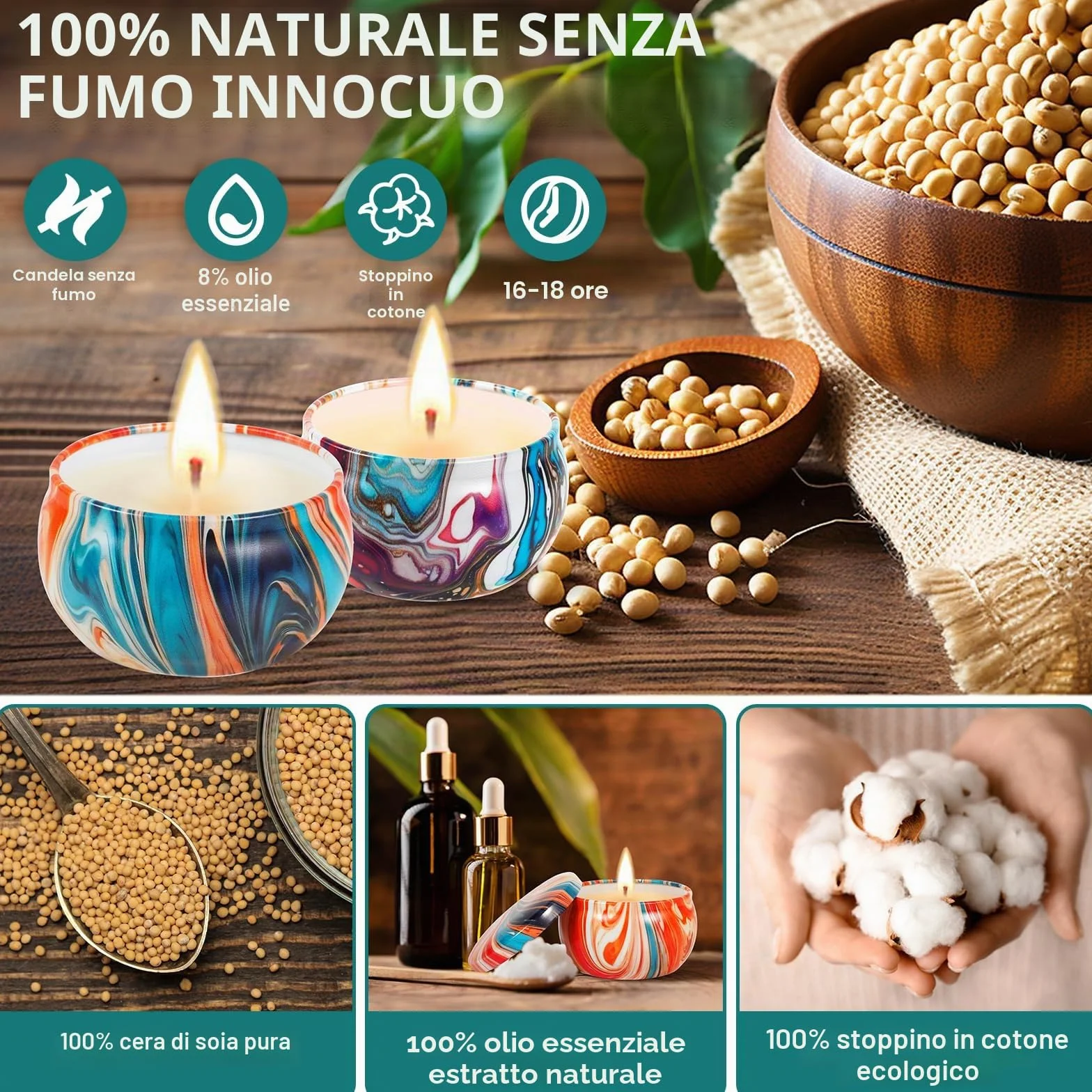 BGIUSQF Kit Candele Fai Da Te, Set per Realizzare Candele Include 8 Barattoli, 4 Confezioni di Cera D'api, Crogiolo, 30 Stoppini