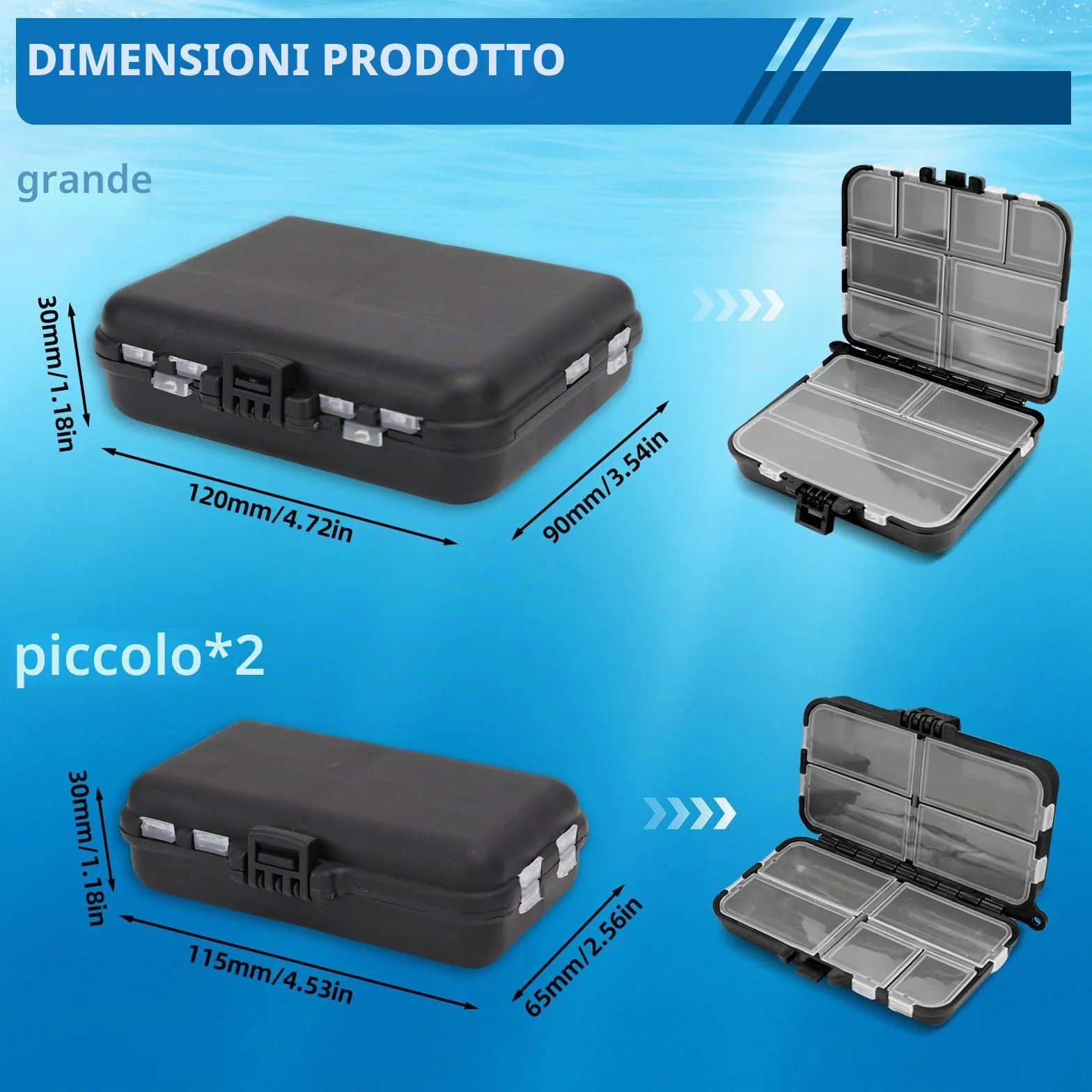 KOUHA 3 Pezzi Scatola di Immagazzinaggio di Plastica Fishing Tackle Box Cassetta da Pesca Scatola da Pesca Impermeabile A Doppia Faccia per Esche e Attrezzature