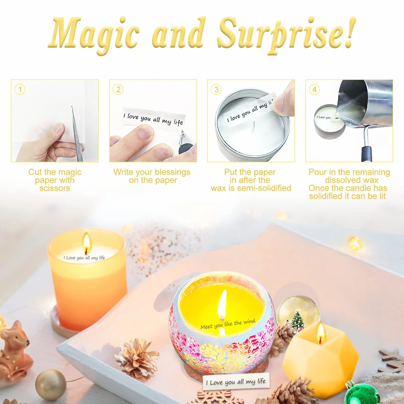 ETUOLIFE Kit Candele Fai Da Te,Kit per Fabbricazione Candele DIY Adatto per Principianti ad Esperti con Cera di Soia,Pentola per Versare,Carta Magica,Stoppini e di Più-Completo K it per Fare Candele