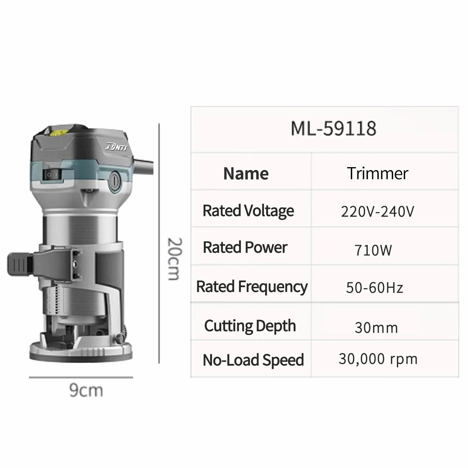 Fresatrice Rifilatore,DNTI Router di legno elettrico 710W 10000-30000 giri/min,6 velocità variabili,2 pinze da 6 mm e 8mm, laminatore professionale con accessori,Base fissa