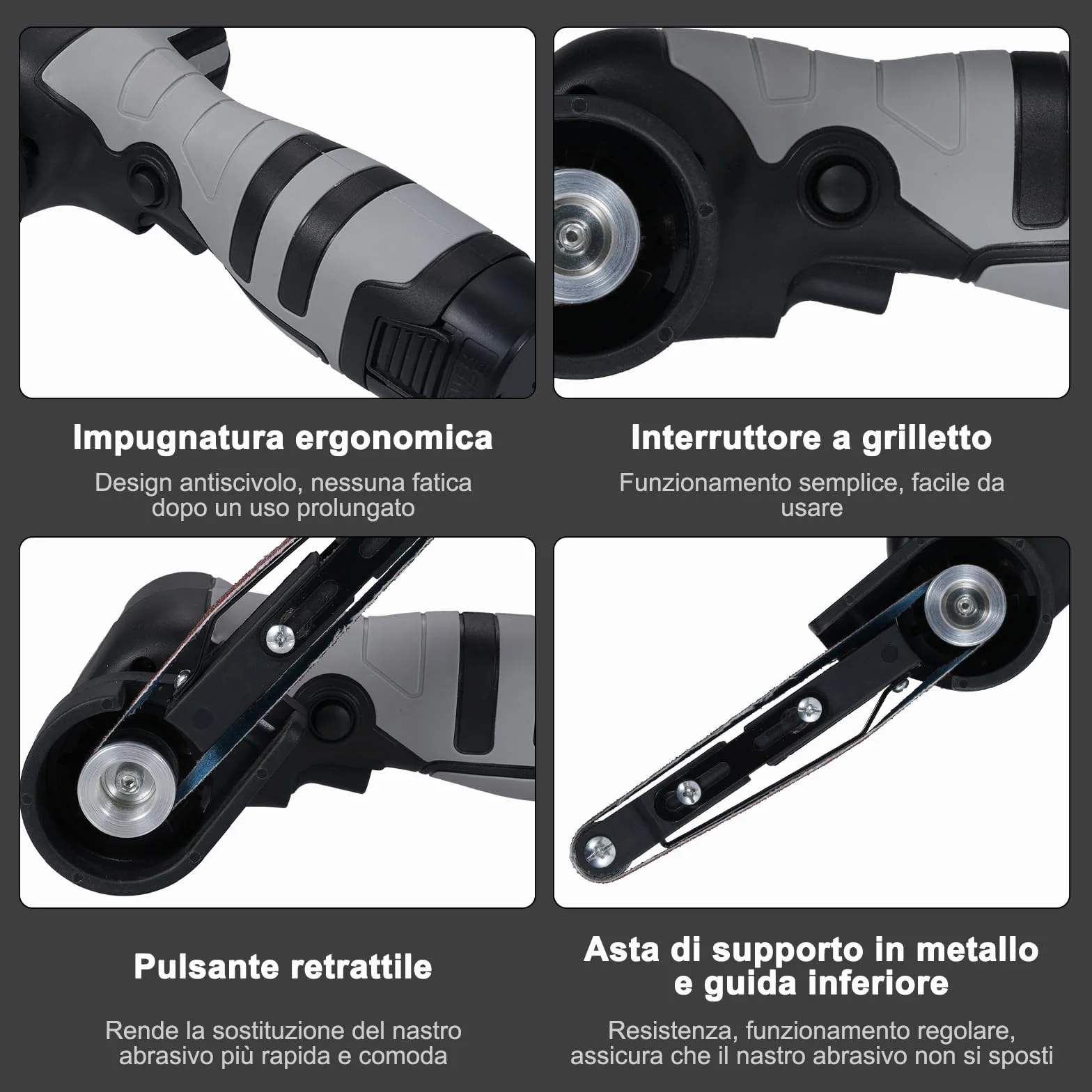 Smerigliatrice a nastro a batteria da 16,8 V, con 10 nastri, con 2 batterie da 1500 mAh,Adatto per metallo e legno