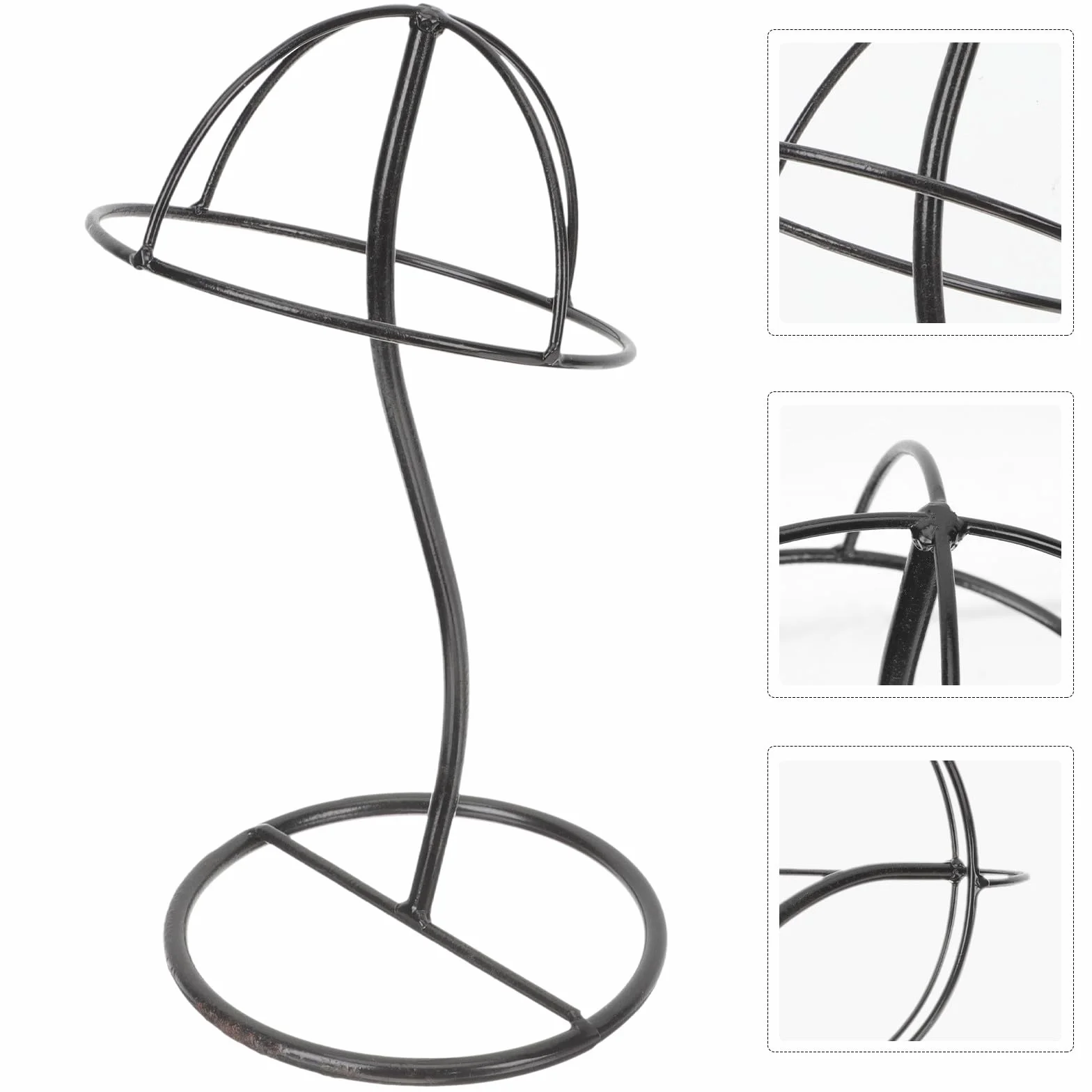 Supporto per Cappelli e Parrucche in Metallo Nero Base Stabile, Espositore da Tavolo per Cappellini Sportivi e Parrucche, per Negozi e Uso Domestico