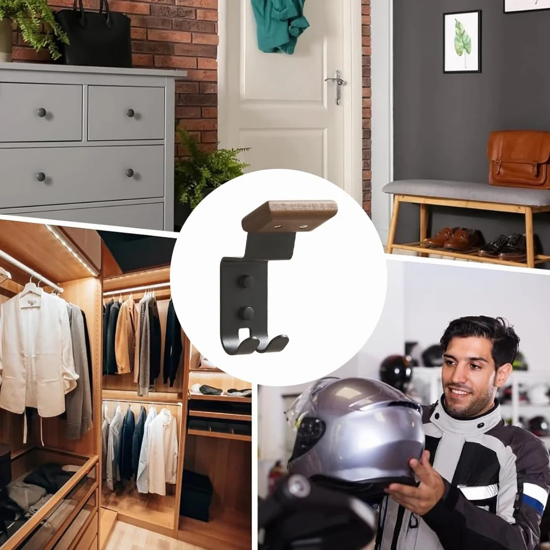 Porta Casco Moto da Parete di Faggio, Appendi Casco Multifunzione, Supporto Caschi Moto con Ganci