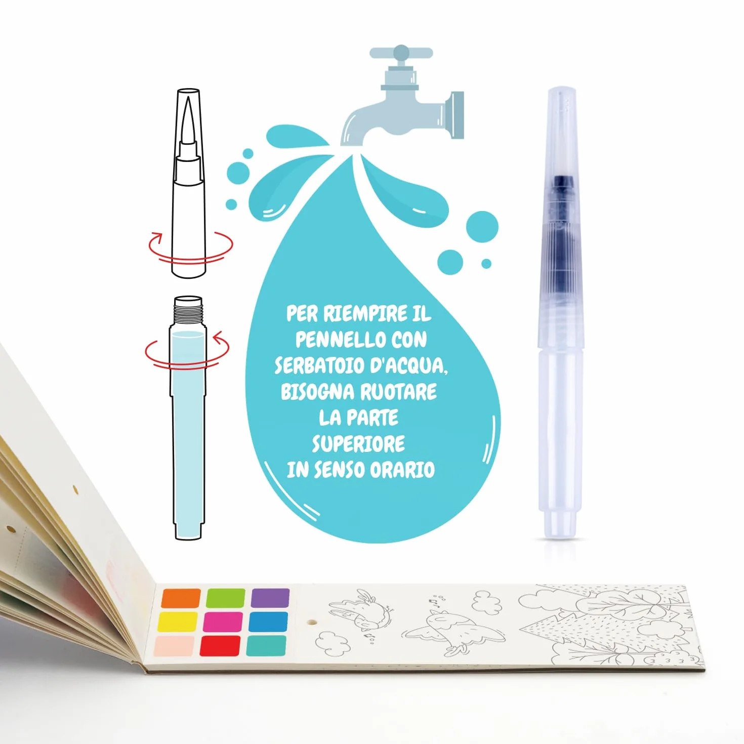 FESTICY Libro da Colorare ad Acqua per Bambini I 25 Pagine con Pennello Serbatoio I Giochi di Viaggio Senza Sporco I Regalo Compleanno 4+ Anni I Attività Educativa Creativa