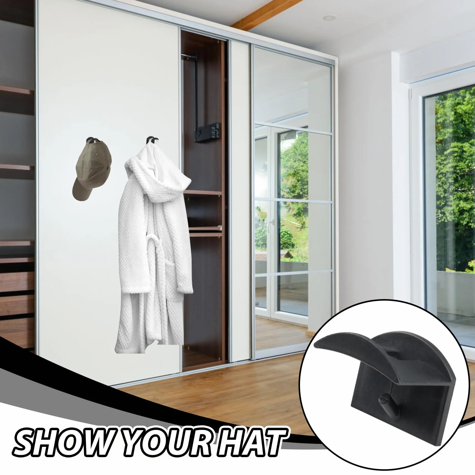 Set di 10 Ganci Autoadesivi per Cappelli da Parete - Organizzatore di Cappelli Multifunzionale, Design Curvo, Resistente, Facile da Installare (Nero)