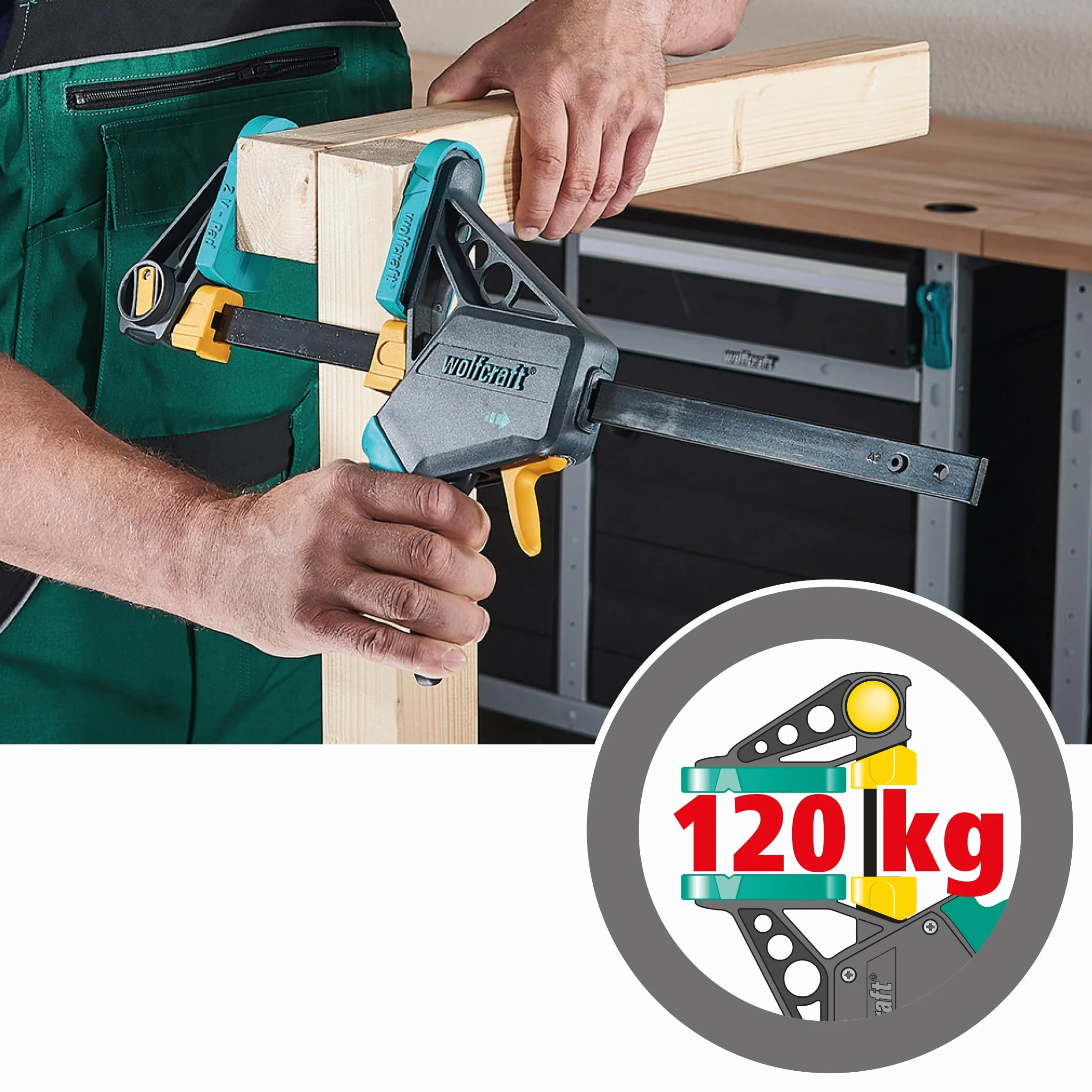 wolfcraft Morsetto a una mano PRO L, 450 mm I 3032000 I Per un lavoro controllato e confortevole - ideale per la lavorazione del legno e la costruzione di mobili