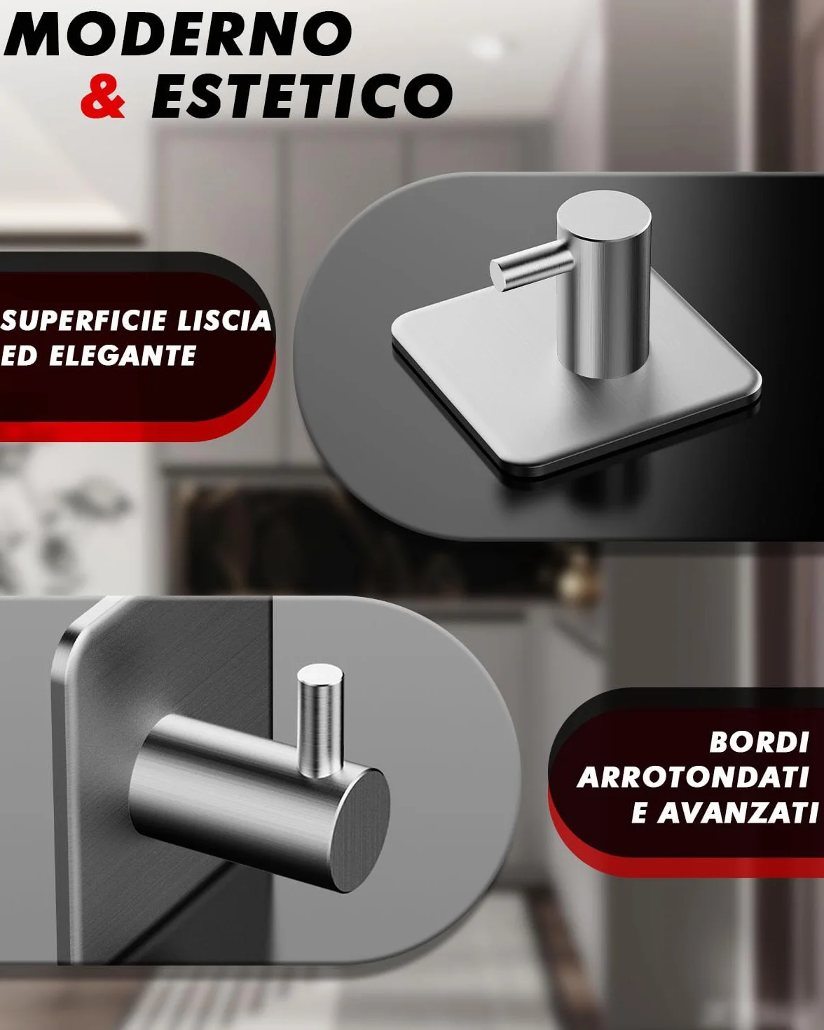 Auxmir Ganci Adesivi Appendi Accappatoio Bagno Acciaio Inox Impermeabile Antiruggine Autoadesivo Porta Asciugamani Argento