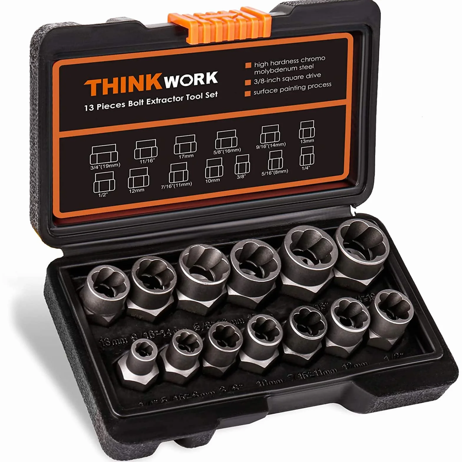 THINKWORK Set di estrattori per bulloni e dadi a impatto e spelati, congelati, arrugginiti 14 pezzi