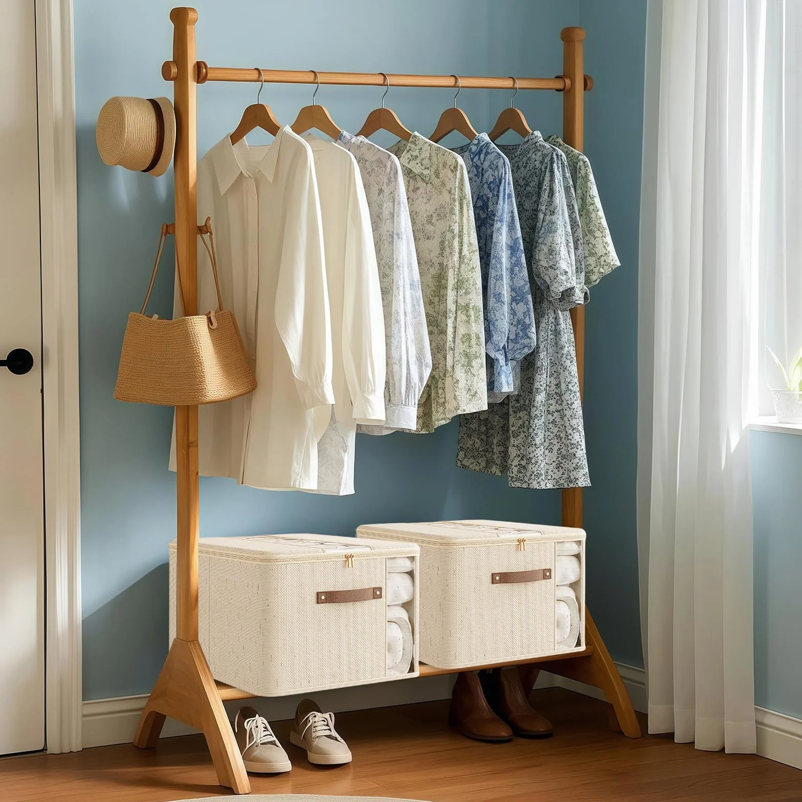 Scatole per Armadio Salvaspazio 40L 2 Pezzi Cotone Lino Organizer Vestiti Coperte Piumoni