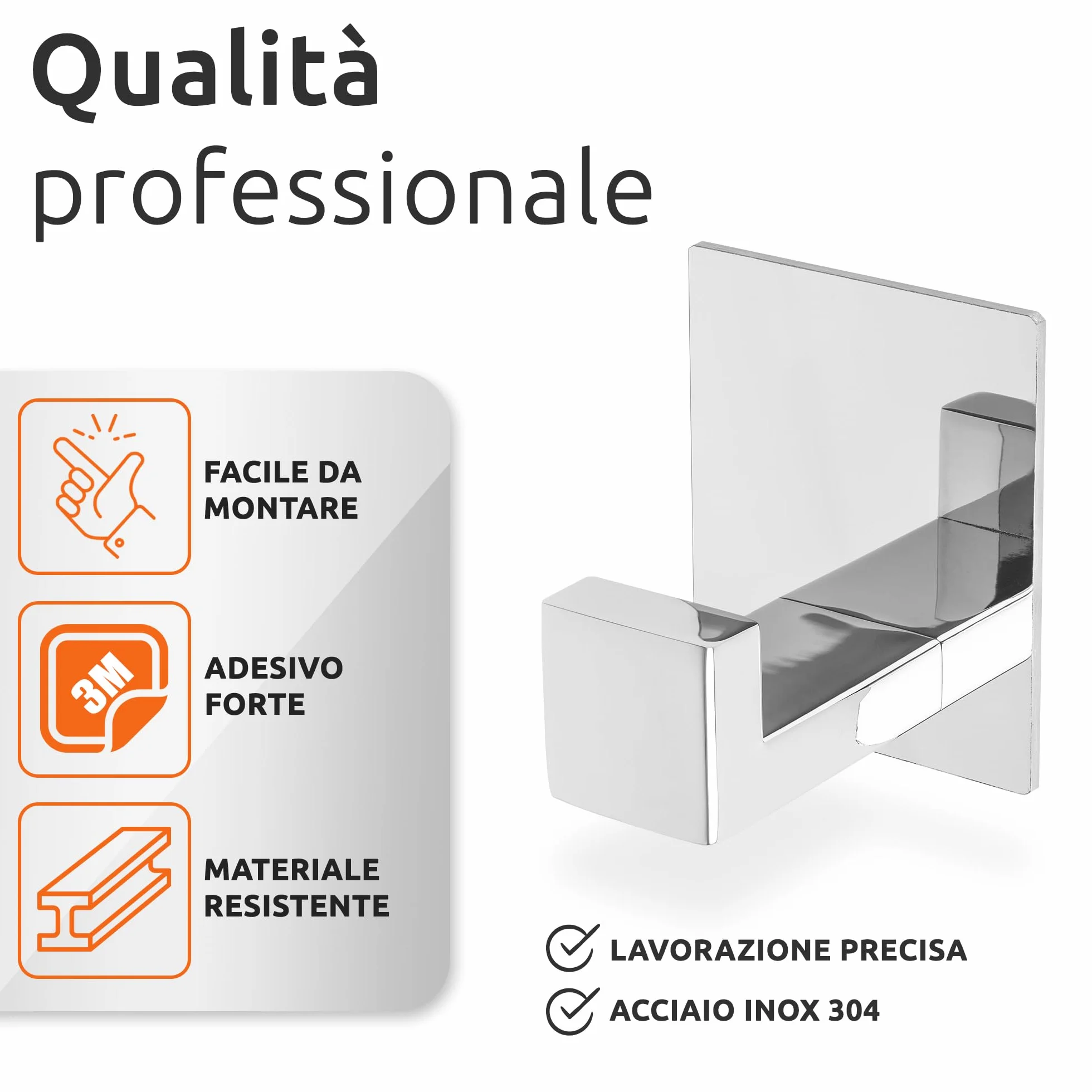 ECENCE Ganci Adesivi 2x, Appendi asciugamani cromo portasciugamani in Acciaio Inox, Gancio autoadesivo