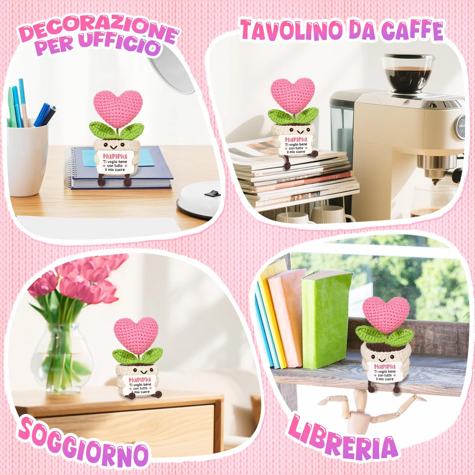 Regalo Mamma Compleanno Cuore Fiore all’Uncinetto Supporto Emotivo Idee Regali Mammina Natale