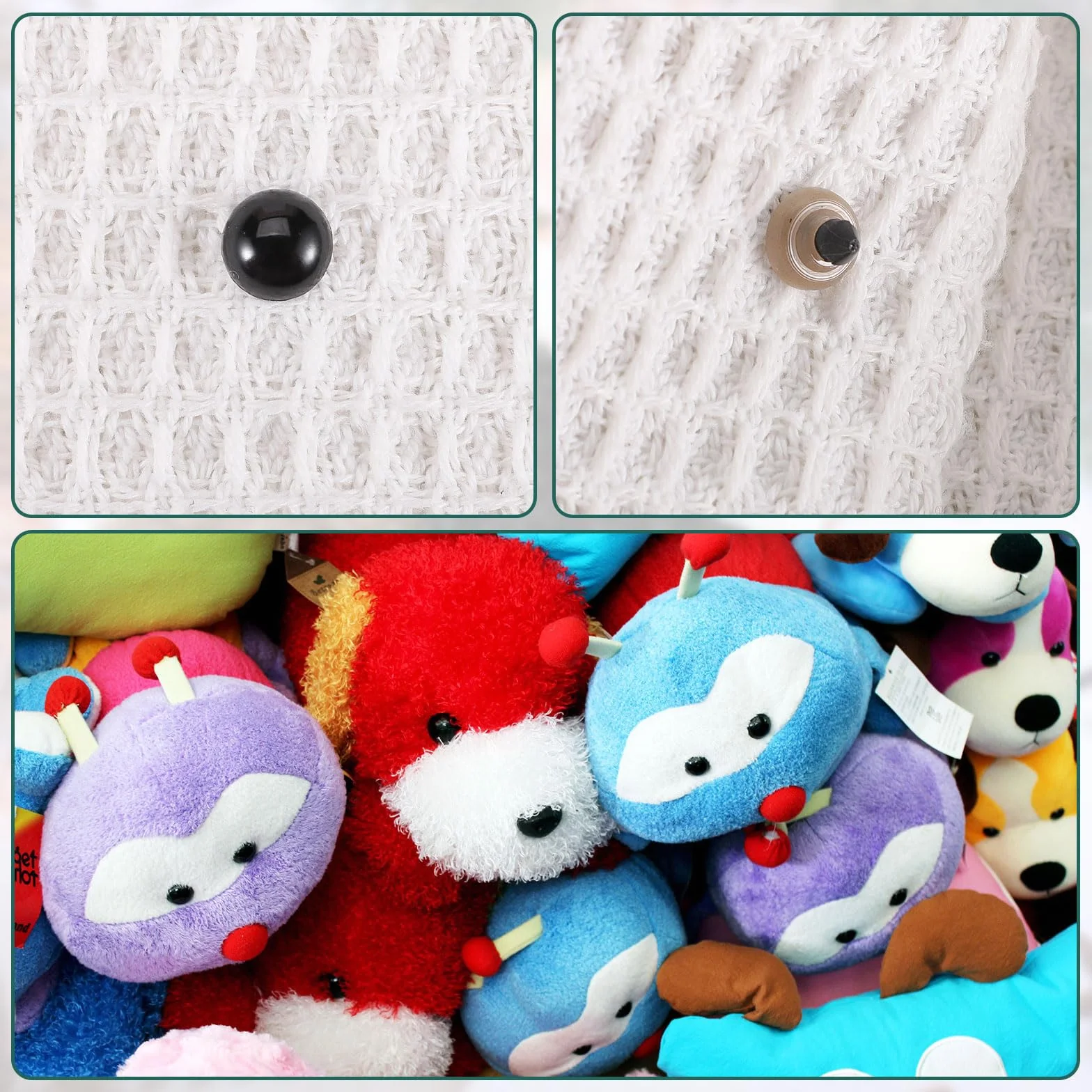 PAEFIU 100 Pezzi Occhi Amigurumi, 6/8/9/10/12mm Occhi di Sicurezza per Amigurumi con Rondelle, Occhi per Pupazzi per Peluche Bambola Fai da Te-con Scatola