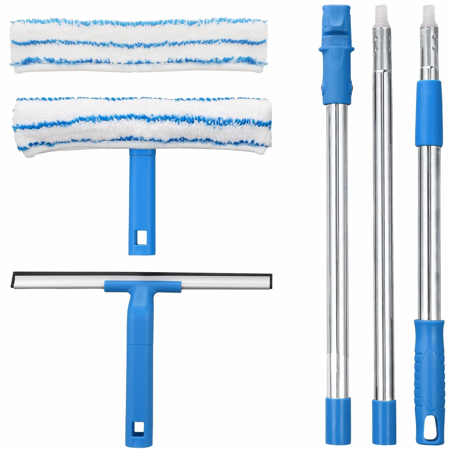 Mitclear Lavavetri con Manico Telescopico(146cm), 2 in 1 Lava Vetri con Tergivetro in Silicone e Lavavetri in Microfibra, Strumenti per la Pulizia dei Vetri per Bagno, Doccia, Auto, Vetro, Finestre