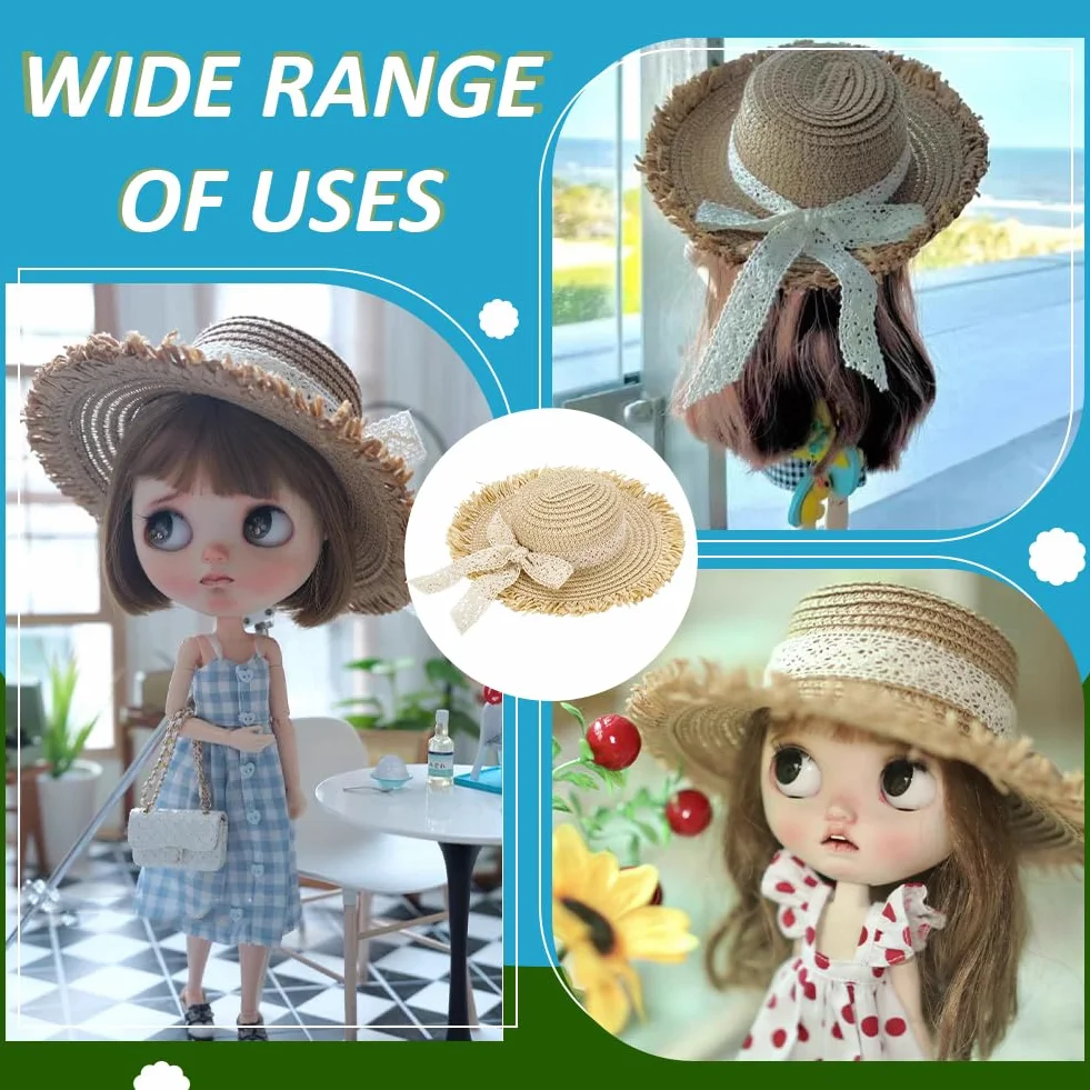 FINGERINSPIRE Cappelli di Paglia 87.5mm Beige Fiocco Bianco Decorazioni Cowboy Berretto Intrecciato Fai da Te