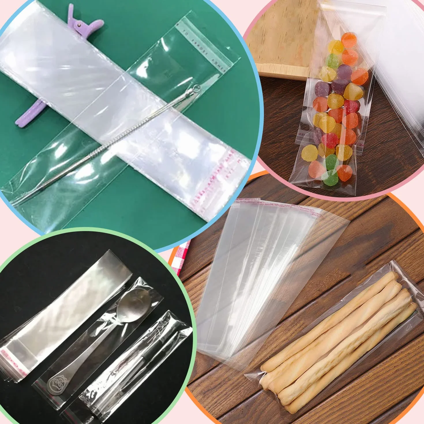 Confezione da 100 sacchetti cellophane trasparenti autoadesivi 5x15 cm, chiusura adesiva 50 µm. Sacchetti piccoli per orologio, forcina capelli