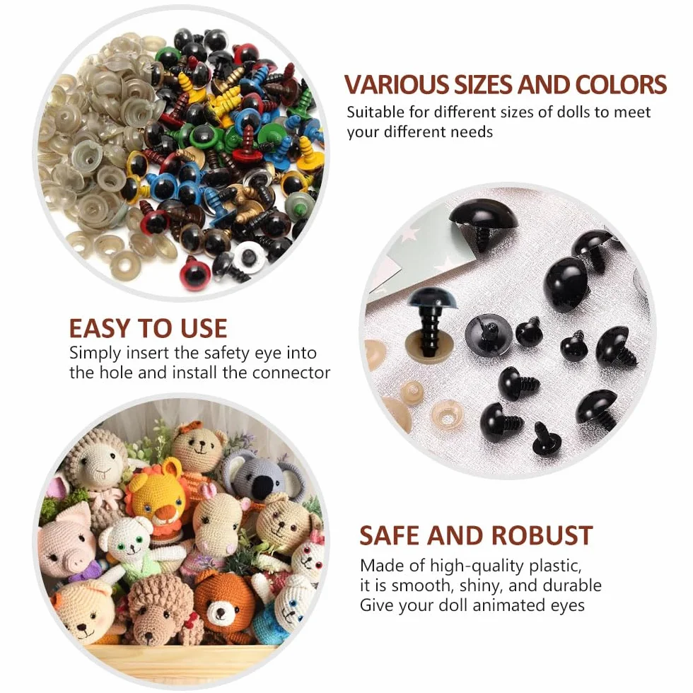 915 pz Occhi e Naso Di Sicurezza per Amigurumi,Safety Eyes,Occhi Pupazzi,Occhi Bambole Artigianali,Occhietti per Pupazzi Uncinetto,Occhi Colorati Amigurumi con Rondelle,Occhi Peluche Crochet