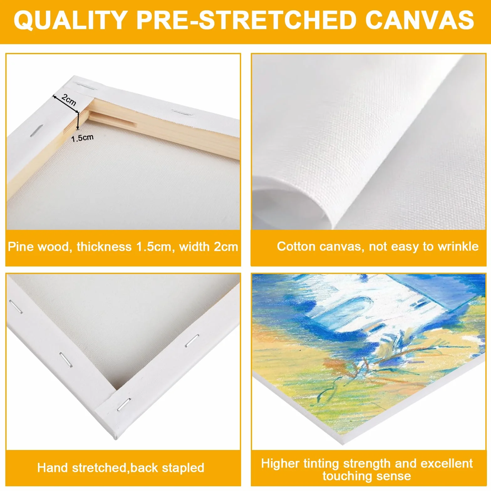 Set da 6 tele per dipingere 30x20, 20x15, 15x10 cm – tela per dipingere professionale in tela bianca, perfetta per acrilico, olio e gouache – tele pittura ideali per artisti e hobbisti.