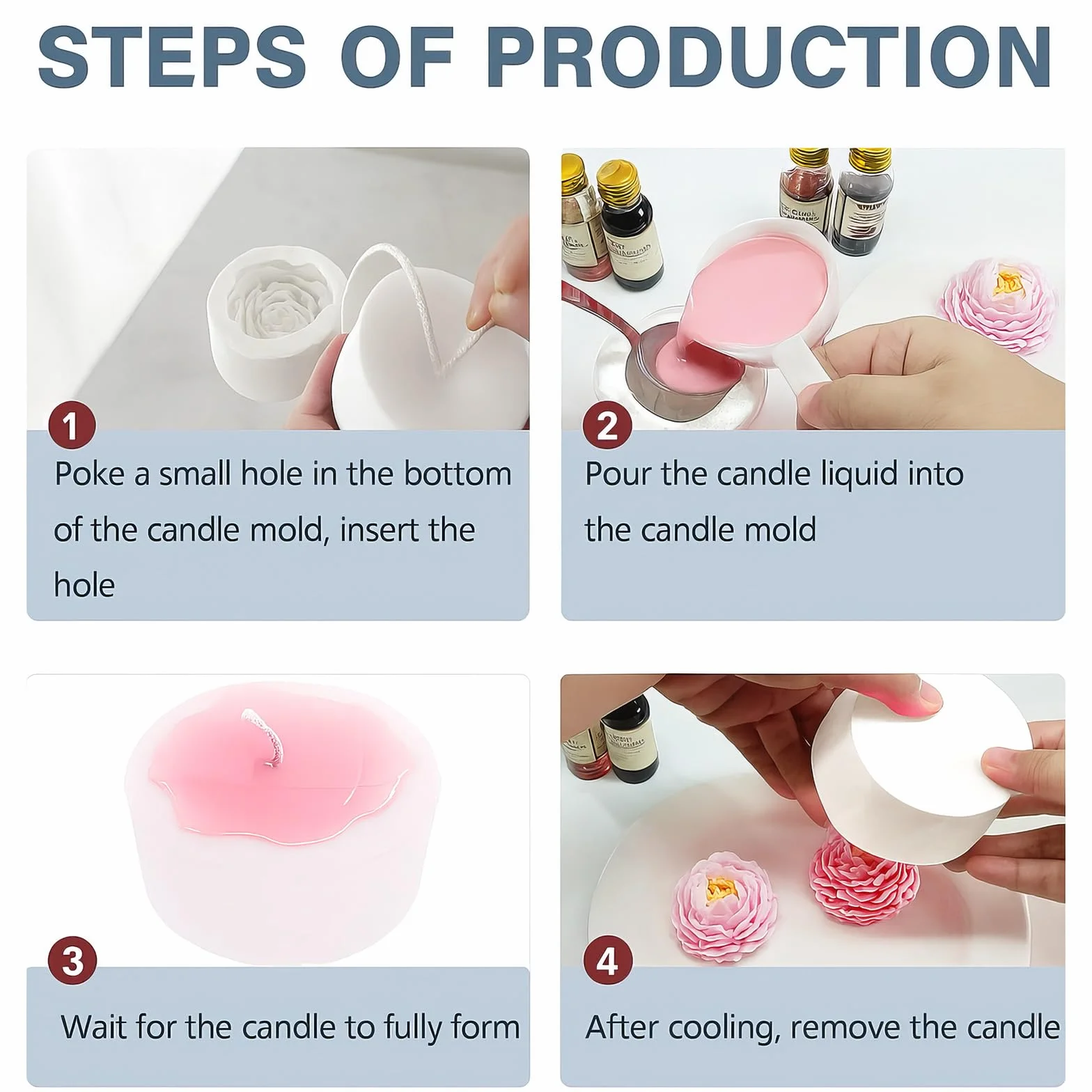 4 pezzi stampi in silicone per la colata di candele stampi, silicone margherita per la colata di fiori 3D, per candele margherita e loto per la colata stampo per candela in silicone