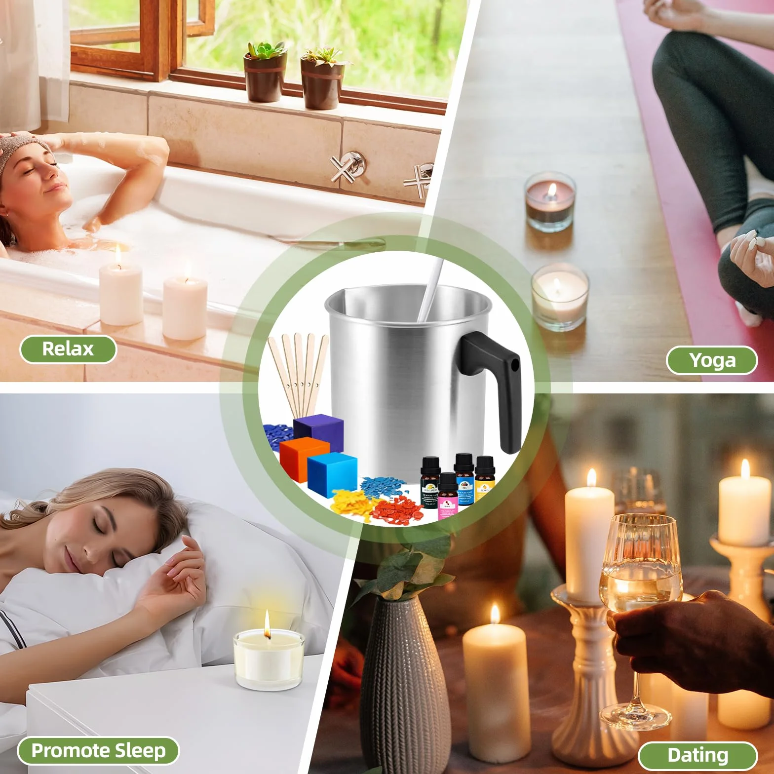 SAMISO Set di candele fai da te, kit per la produzione di candele, 8 colori delle candele, vaso da 1,2 l e stoppino per candele, 4 lunghezze