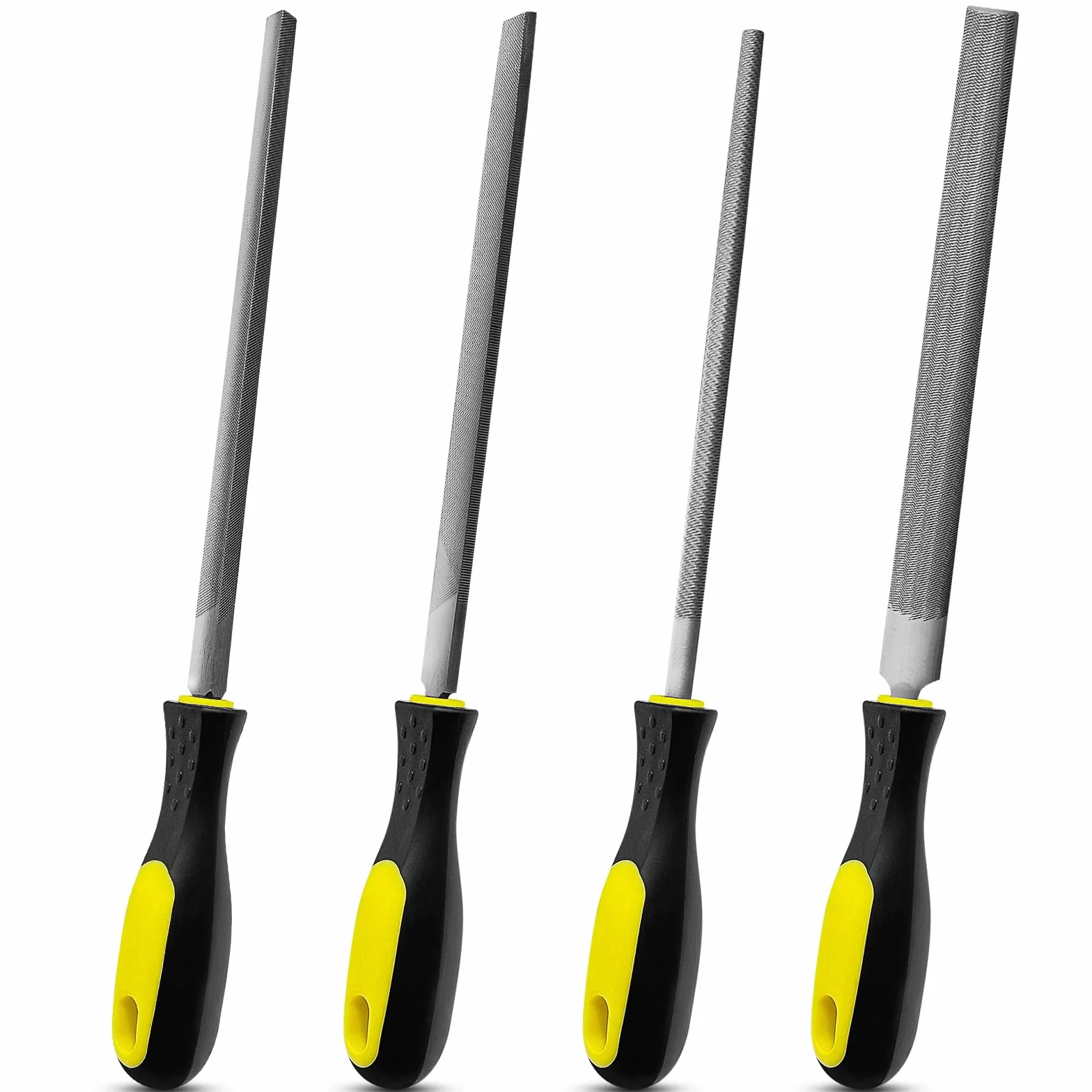 4 Pezzi Set di Lima Metalliche 200mm, Lime rotonde, semitonde, triangolari e piatte, 8 Pollici Strumenti di Lavoro per Legno e Plastica, Per affilare lame di tosaerba, cesoie da giardino, asc