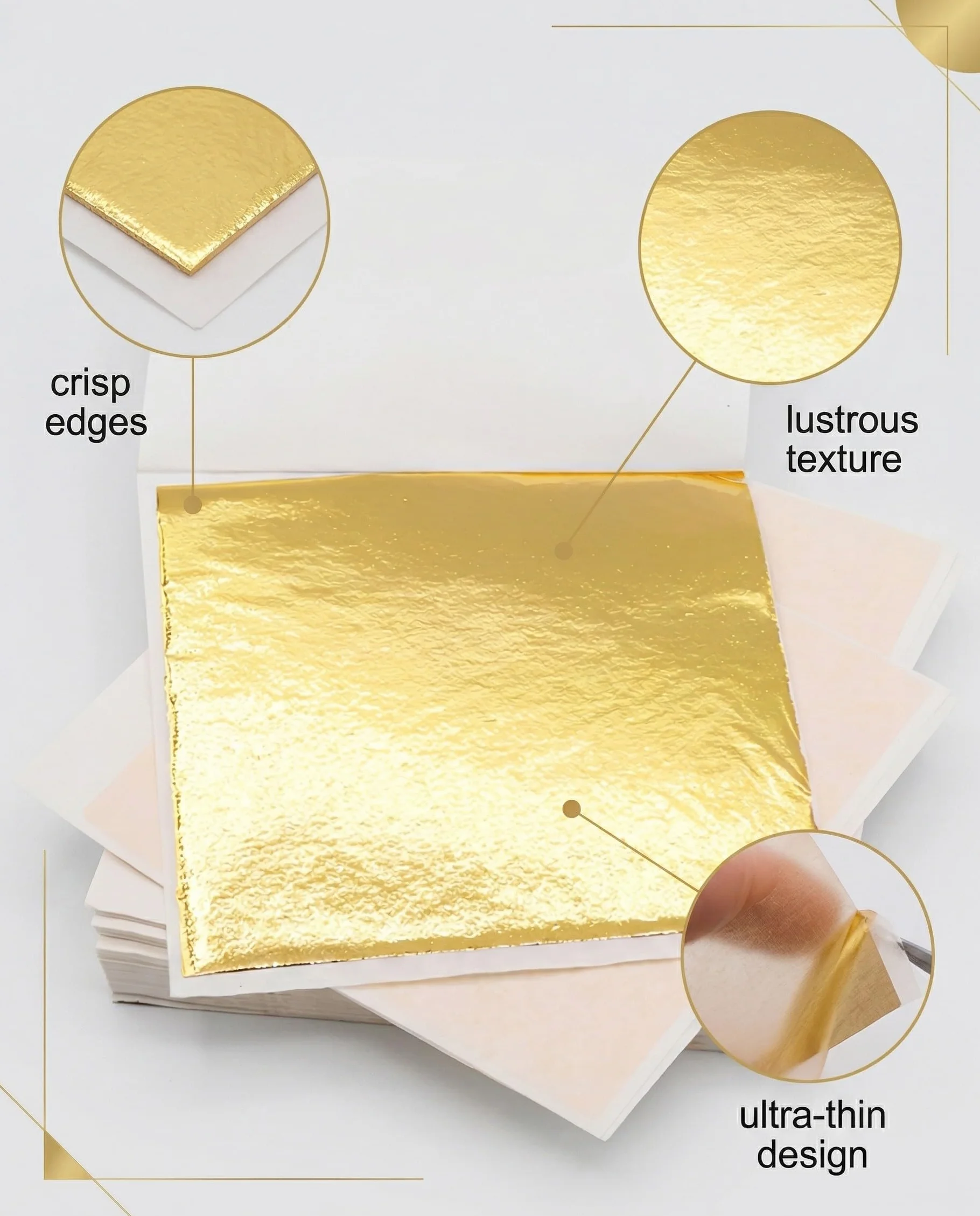 Foglia Oro Imitazione 100 Fogli 8.5x8cm, Lamina Dorata Metallizzata per Artigianato, Pittura, Decorazioni e Progetti Fai da Te.