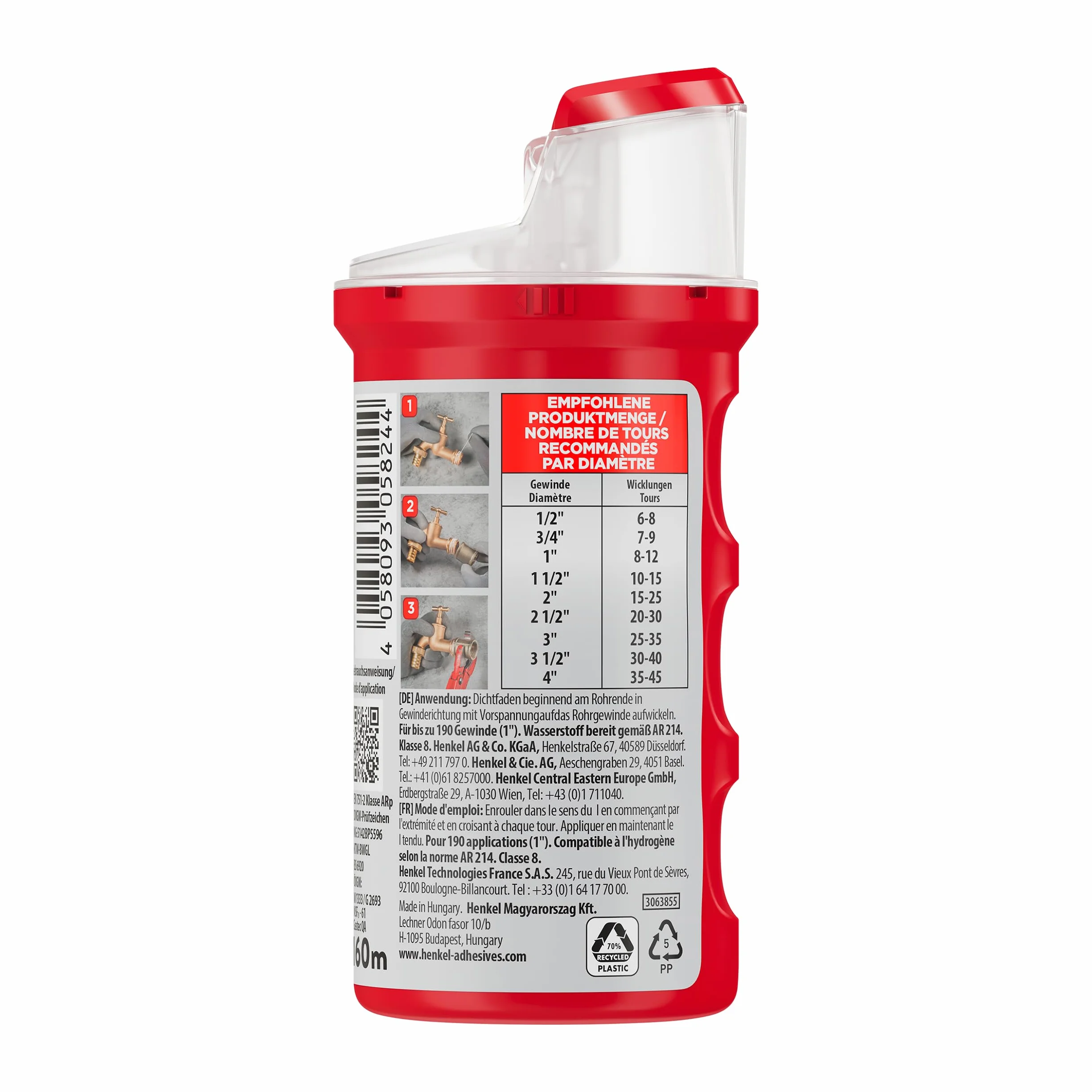 LOCTITE 55, filo di tenuta per una rapida tenuta, guarnizione filettata per filettature e connettori, per filettatura in metallo e plastica, 1 x 160 m