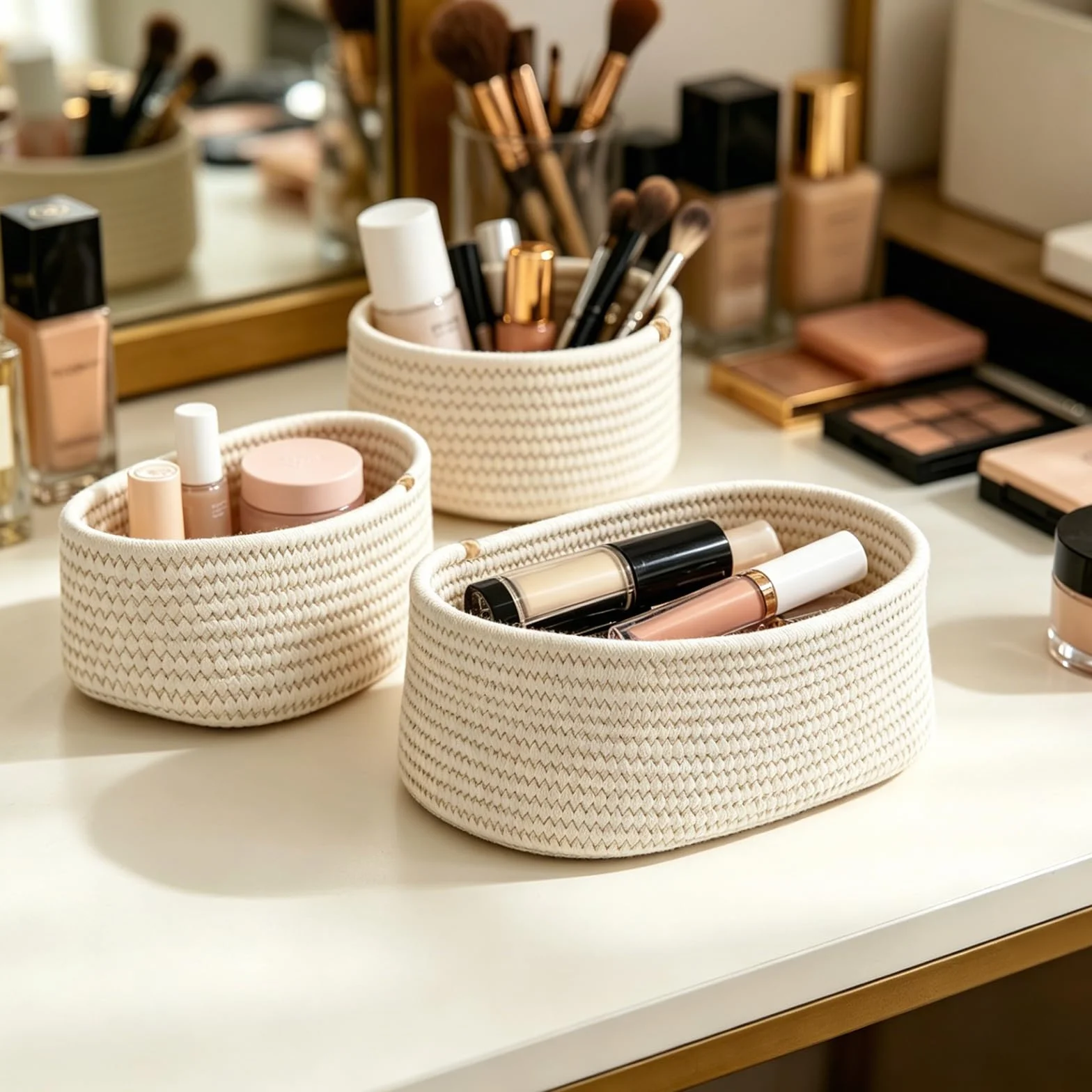 Cozary Cestini Portaoggetti Intrecciato Impilabile Scatola Immagazzinaggio Corda Cotone Organizer 3 Pezzi