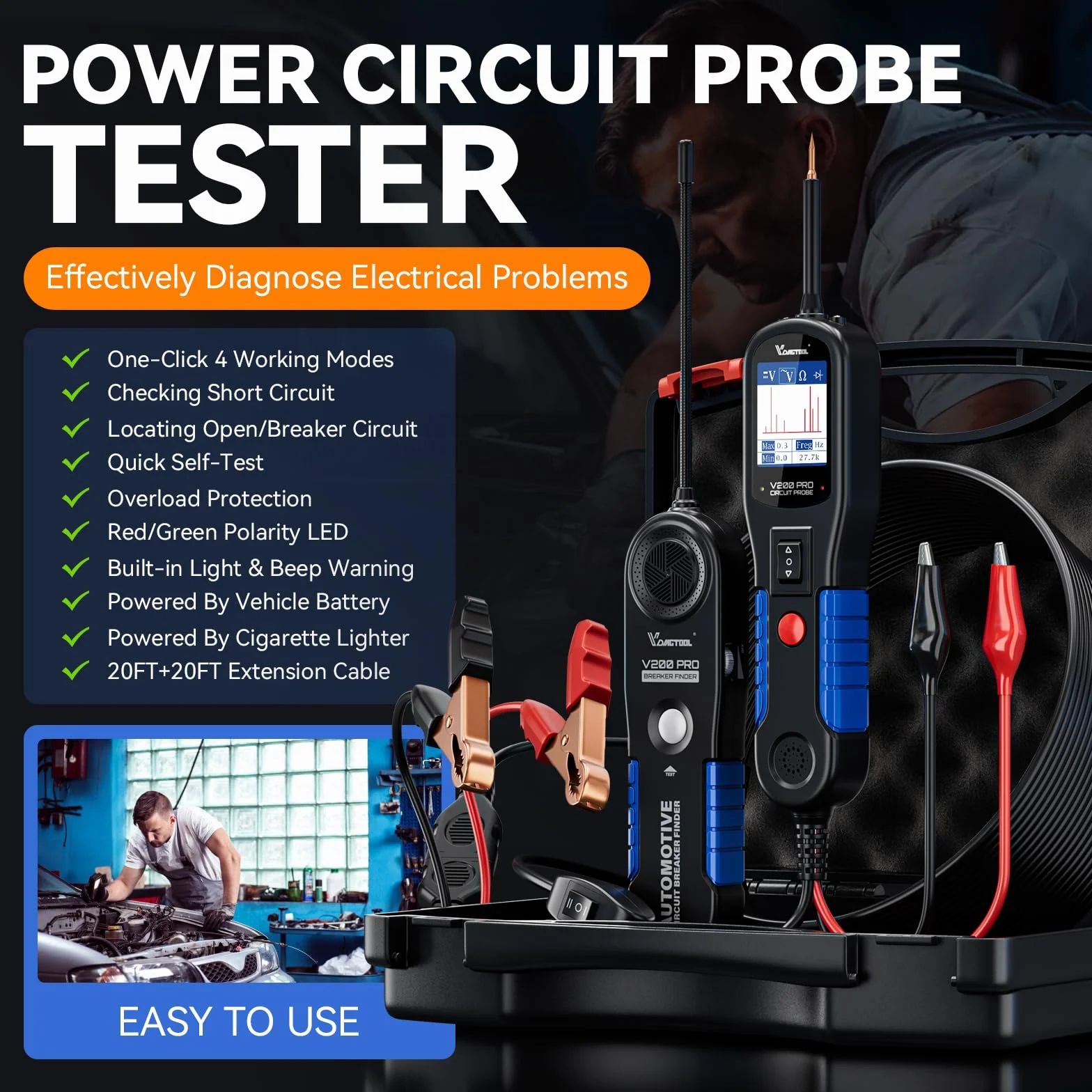 VDIAGTOOL V200 Pro Tester Sonda Circuiti Elettrici Auto, Rilevatore di Cavi Circuito Aperto Corto Circuito AC DC 12V 24V, Cerca Filo Interrotti Auto Elettrici, Relè Fusibili Trailer Componenti Tester