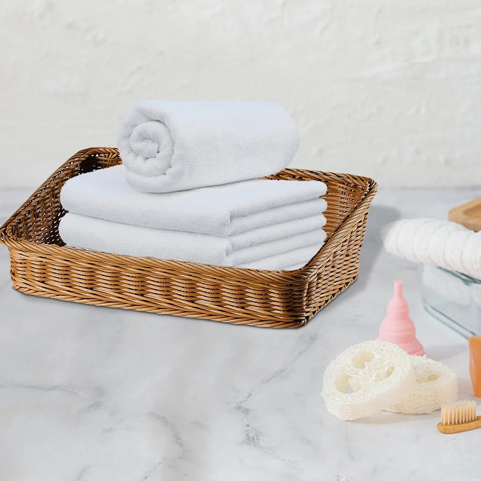 Cesto portaoggetti in rattan, 40 x 30 x 12 cm, rettangolare, in rattan, per conservare frutta e pane, cestino da bagno, articoli da cucina e decorazioni