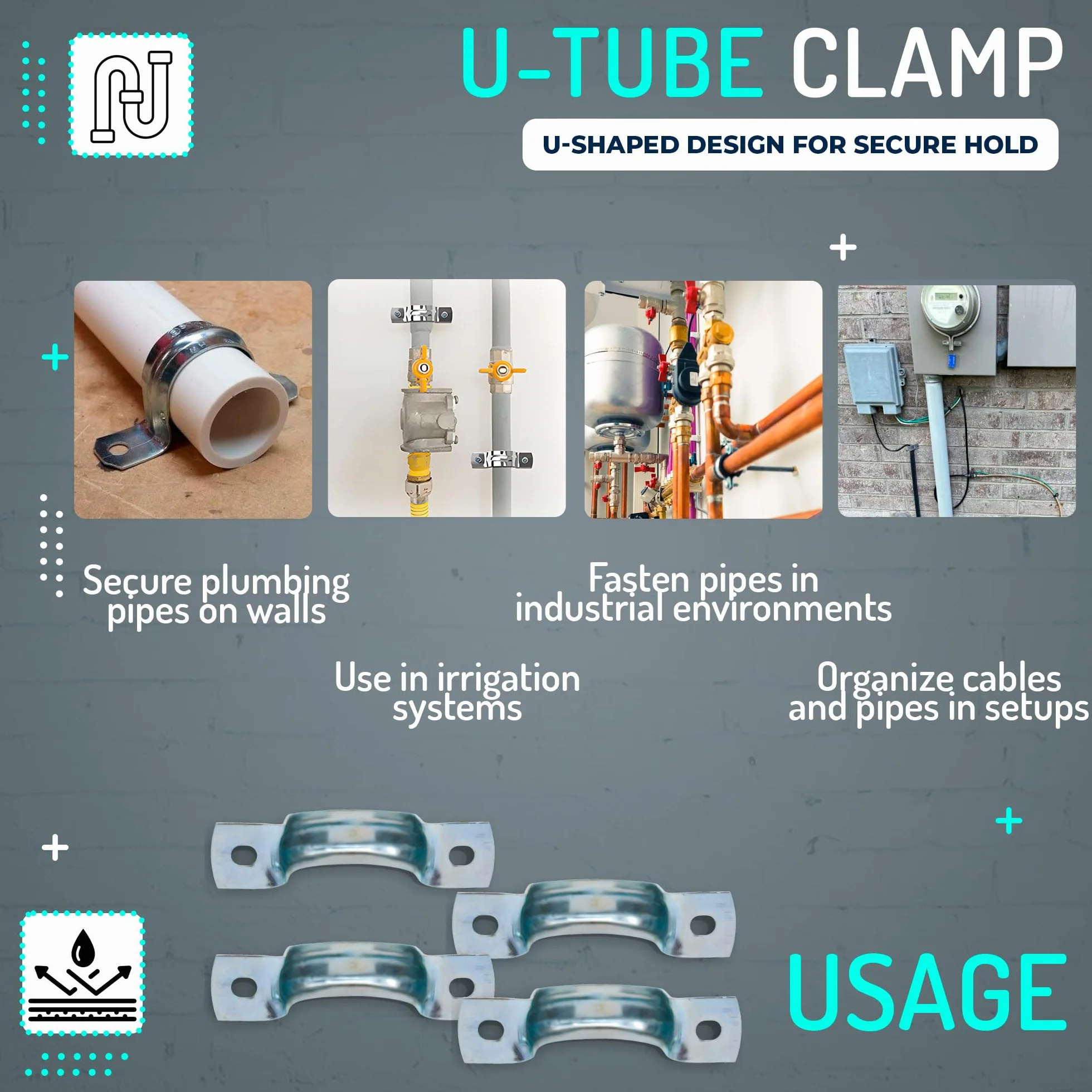 DOJA Barcelona | Morsetto per Tubi a U | 20 Unità | Collare a U per Tubo 20mm | Morsetti a U | Morsetti per Tubi U | Supporto Tubo | Staffe a U Tonde per Fissare Tubi, Anello di Connessione