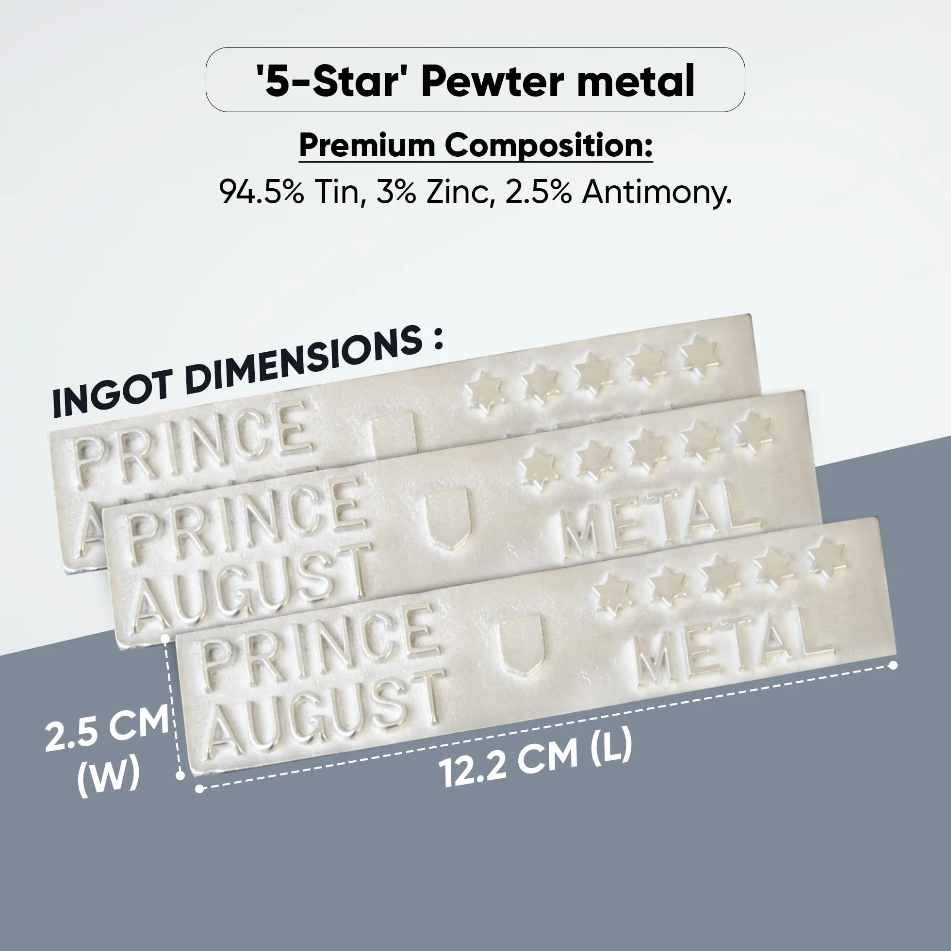 Prince August PA2101 - Lingotti in peltro a 5 stelle, 800 g, per fusione di miniature e gioielli
