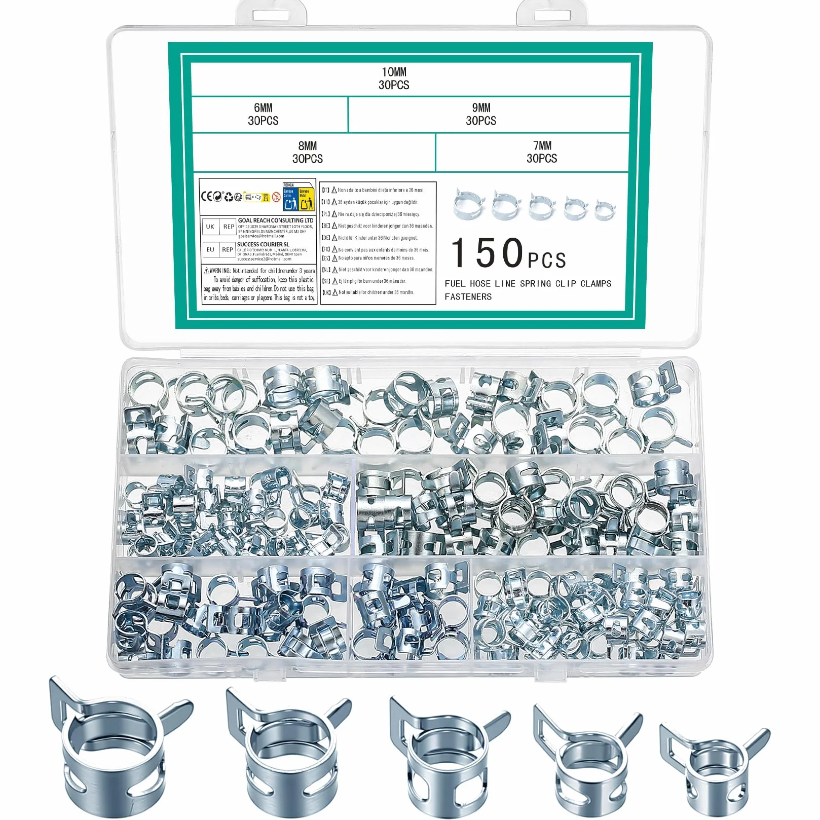 150 Pezzi Fascette Stringitubo a Molla, Flessibile Morsetto per Tubo a Molla, Fascetta Stringitubo per Tubo Flessibil -（Argento,6mm/7mm/8mm/9mm/10mm）