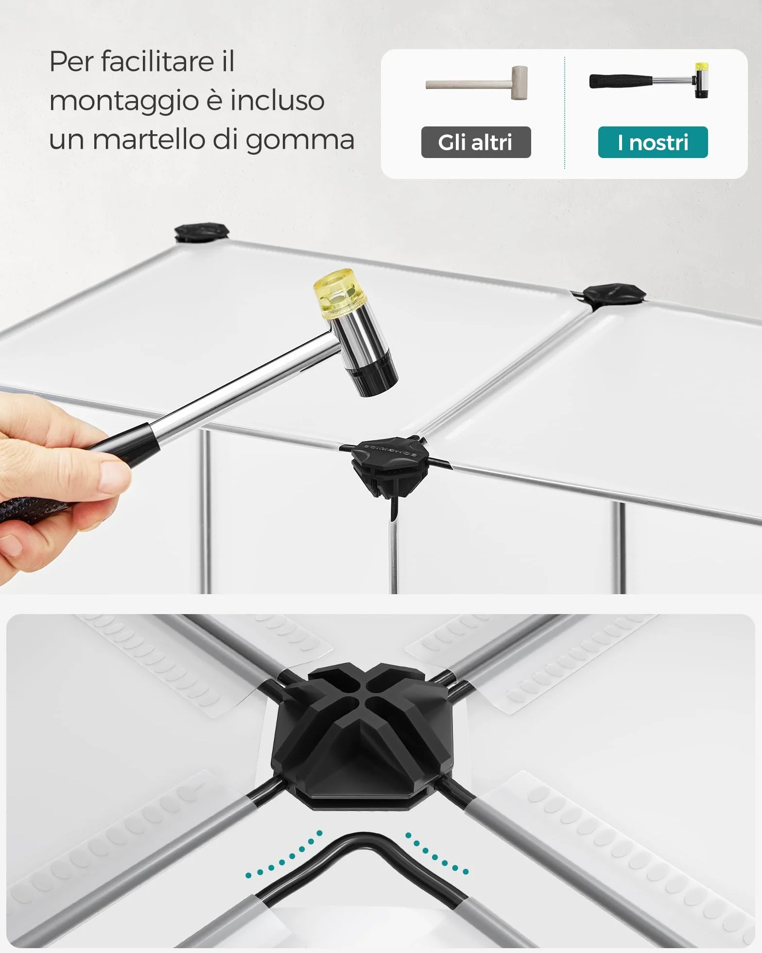 SONGMICS Scaffale a 6 Cubi, Organizzatore Modulare, Portaoggetti in Plastica con Piedini, Scarpiera, Cubo 30 x 30 x 30 cm, Soggiorno, Camera da Letto, Martello di Gomma, Bianco LPC111S