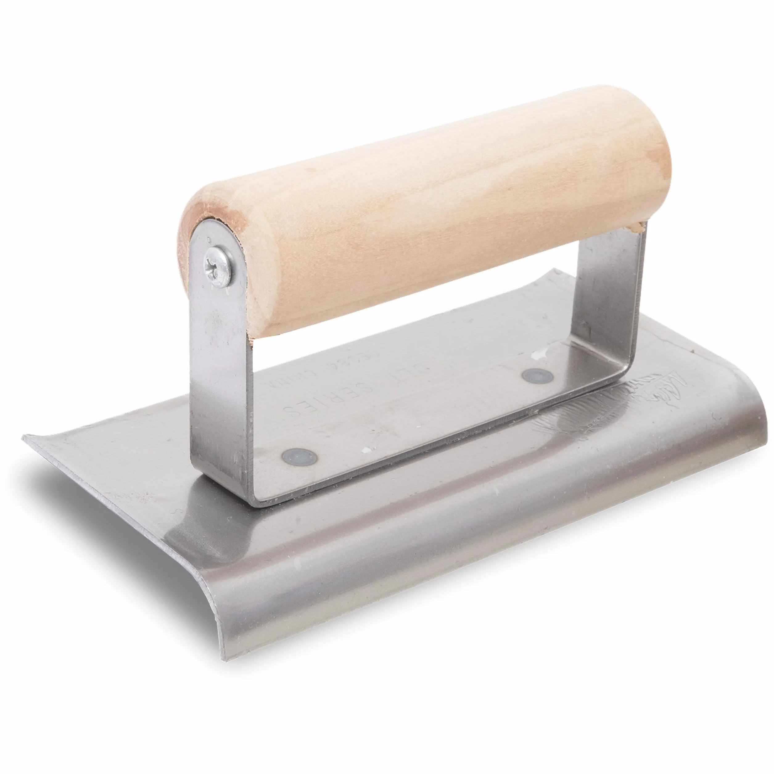 Frattazzo Marshalltown per bordi in acciaio per calcestruzzo R 10mm, L 13mm, estremità curve con manico in legno in acciaio inossidabile, dimensione della frattazzo: 152x76 mm