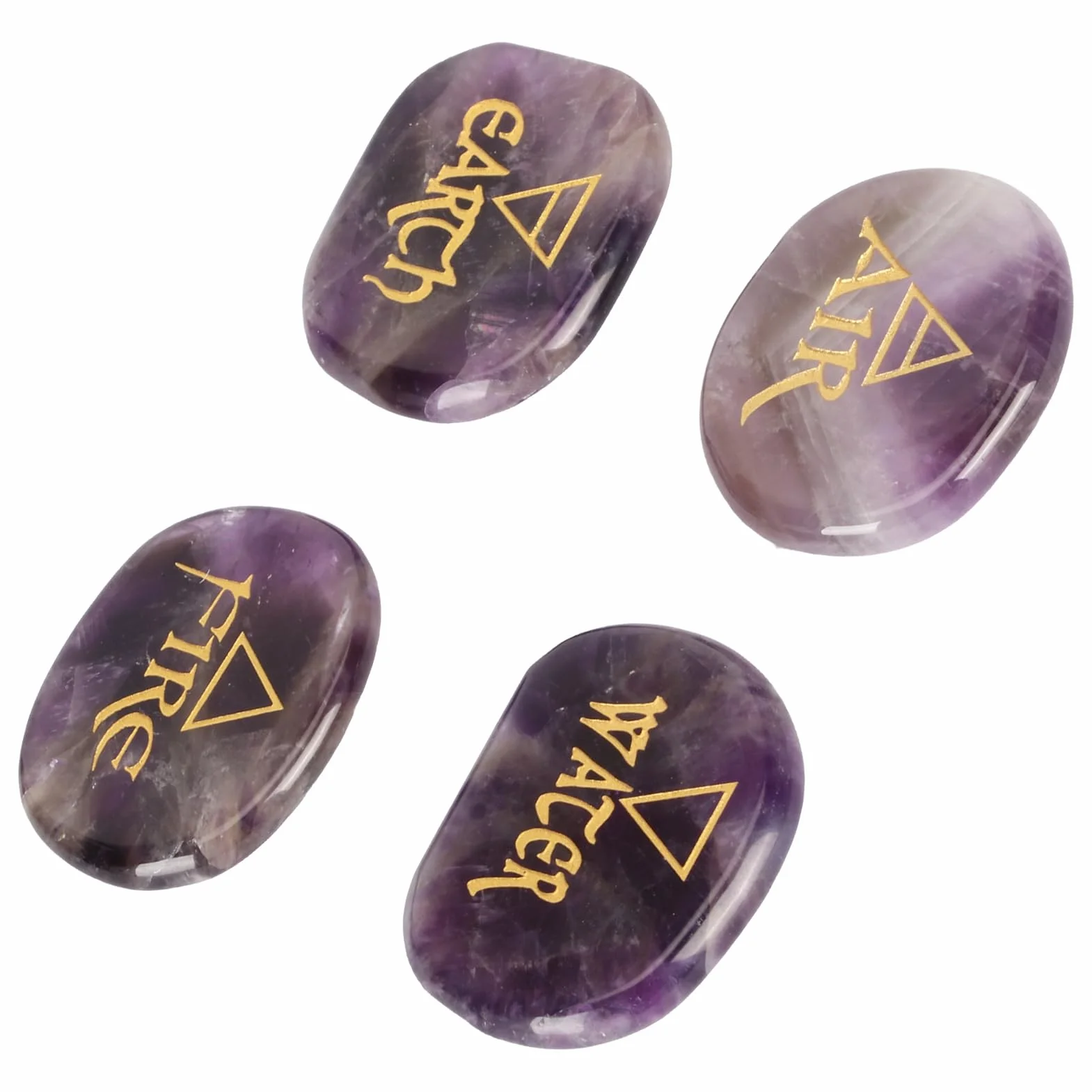 Set di Pietre Runiche Viola Lucidate per Meditazione e Rituali Reiki Confezione 4 Pezzi