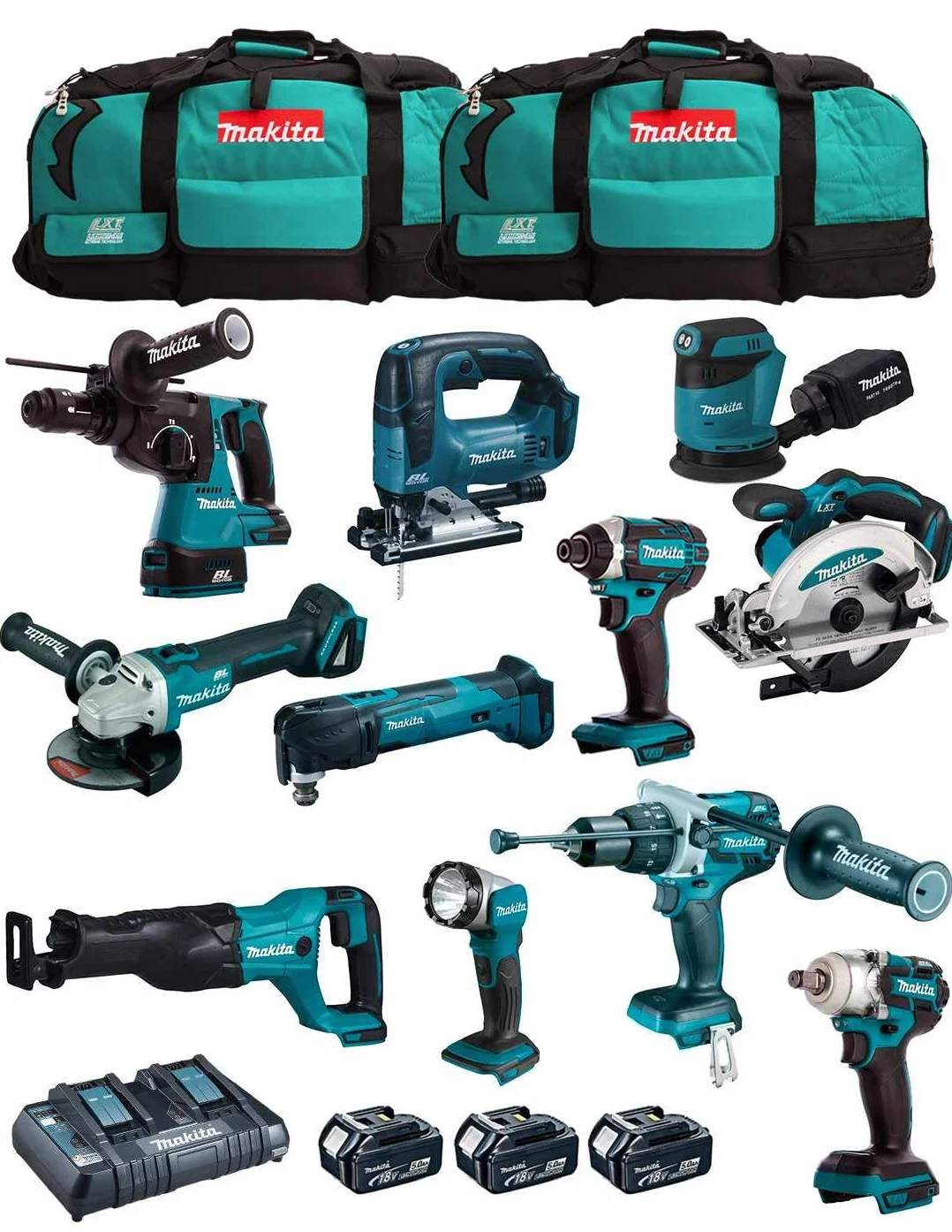 MAKITA Kit MK1102 12-tlg. 18V Akku-Kombopaket mit 3x 5,0 Ah Akku LXT600