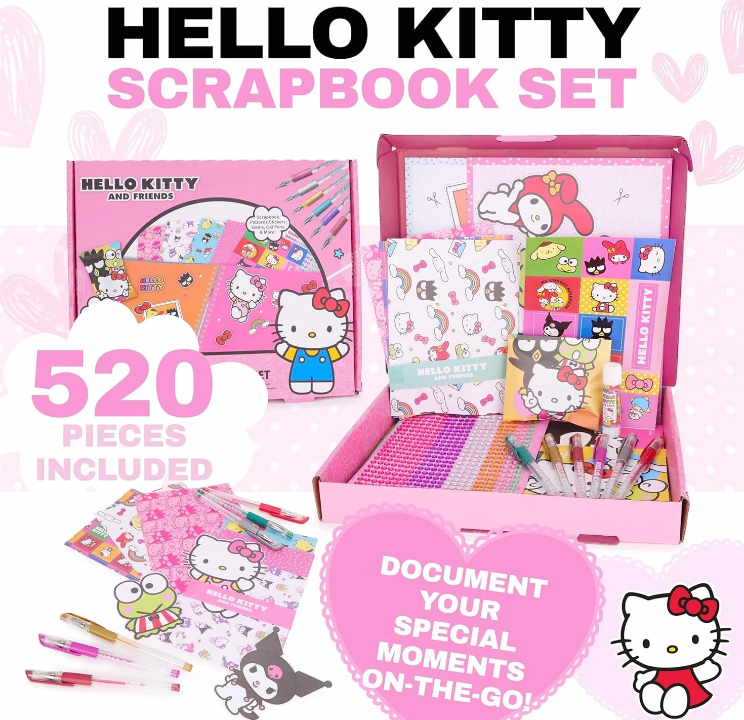 Toyland® Hello Kitty Scrapbook Set - Kit di attività creative da 520 pezzi con regalo a sorpresa incluso - Scrapbooking fai da te per bambini dai 3 anni in su