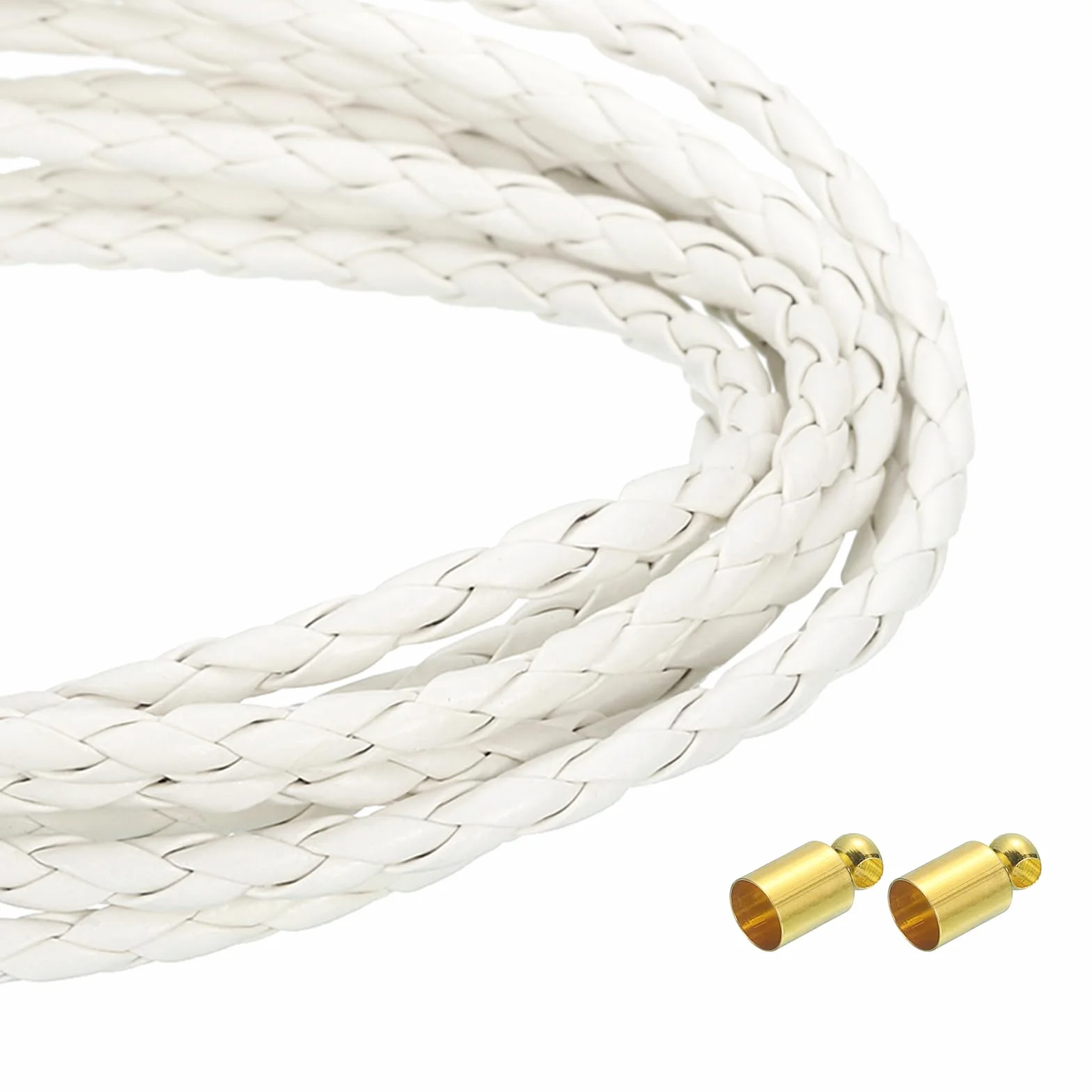 QUARKZMAN 4mm 2,19 Iarde Cordini In Pelle Intrecciata, Cinghia Rotonda In Pelle Intrecciata Autentica Piegata Per Creazione Di Gioielli, Cravatta, Collane, Bianco