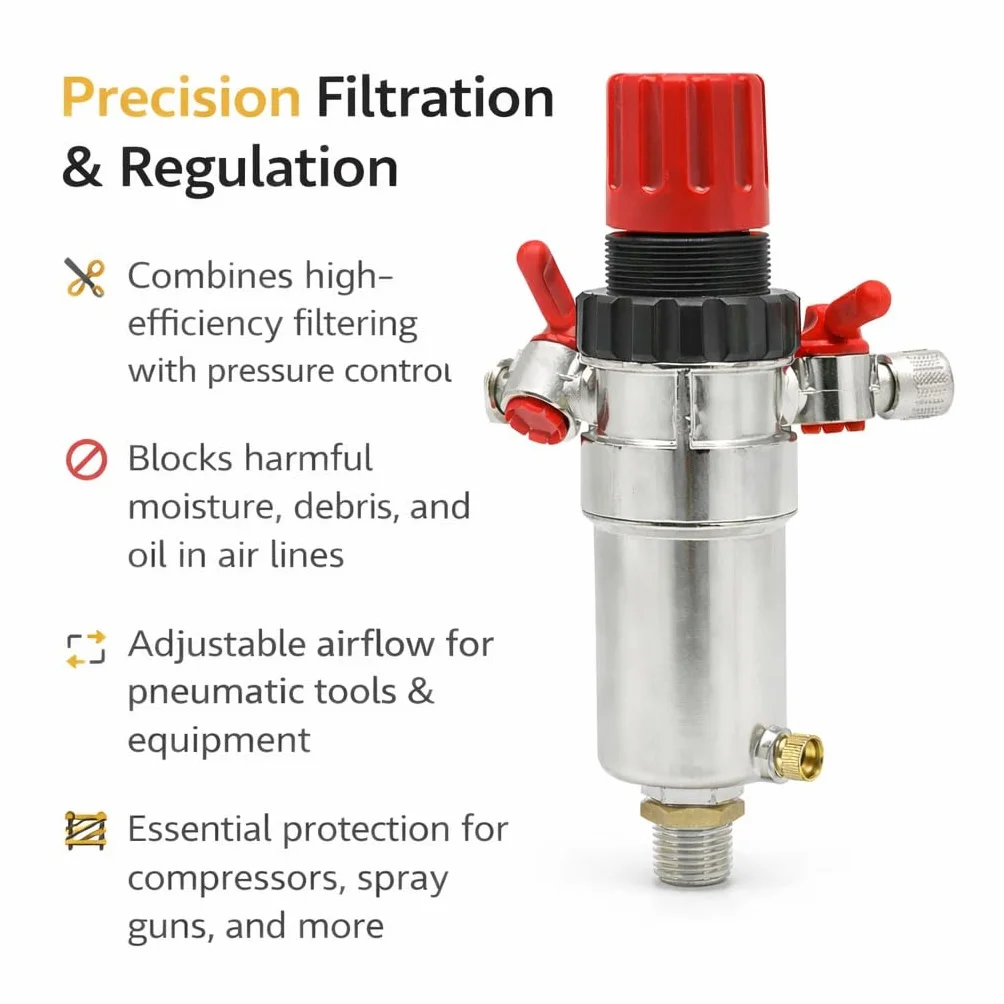 ORAZIO Regolatore Filtro Aria 3/8", Trappola Separatore d'Acqua per Compressore d'Aria con Valvola di Riduzione della Pressione e Manometro, Accessorio per Utensili Pneumatici 214107