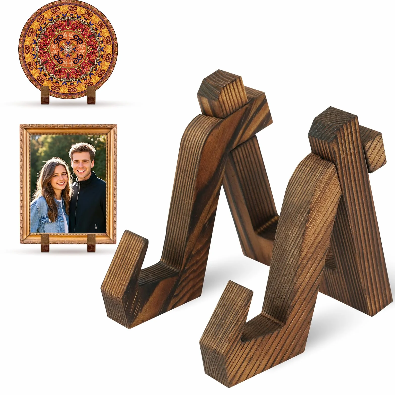 HOTUT Porta Piatti da Esposizione in Legno,Espositore Supporto Porta Piatti, Piedistallo Cavalletti in Legno, Supporto per Cornice, Supporti Espositori per Piatto Decorativo, Foto, Libri - 10,2 cm