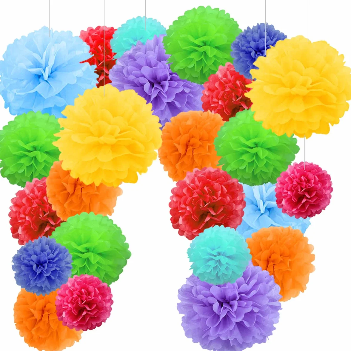 Pompom Decorativi Colorati 24 Pz Carta Velina per Compleanno Festa Carnevale