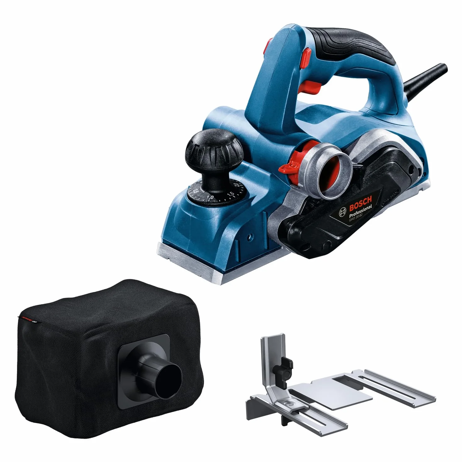 Bosch Professional Pialletto portatile GHO 20-82 (700 W di potenza, uso con mano destra e sinistra, incl. chiave di montaggio, guida parallela, sacchetto raccoglipolvere)