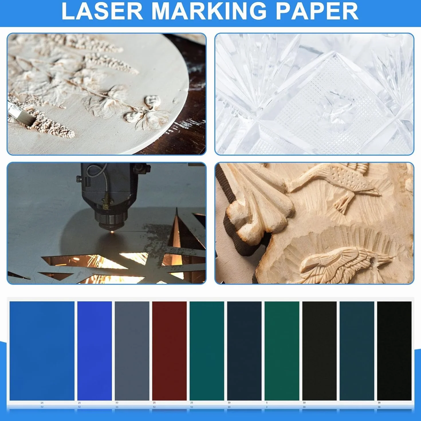 Materiale per Incisione Laser, 10 Pezzi Carta per Incisione, 27x39cm Carta Colorata per Incisione Laser e Colorazione di Materiali Non Metallici, Colorazione Permanente
